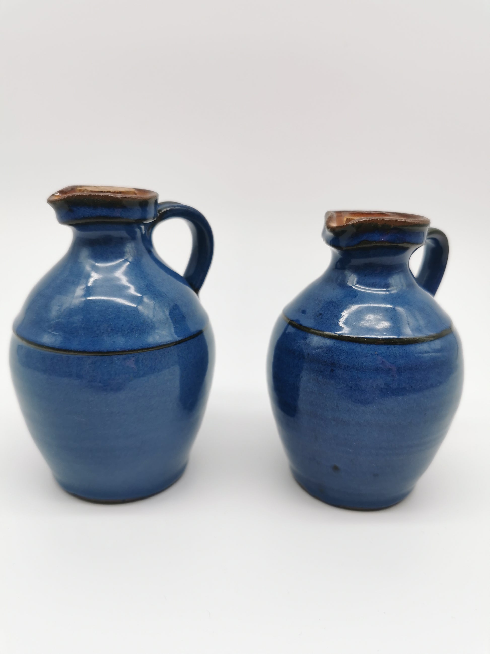 Denby pottery pair of blue jugs pots