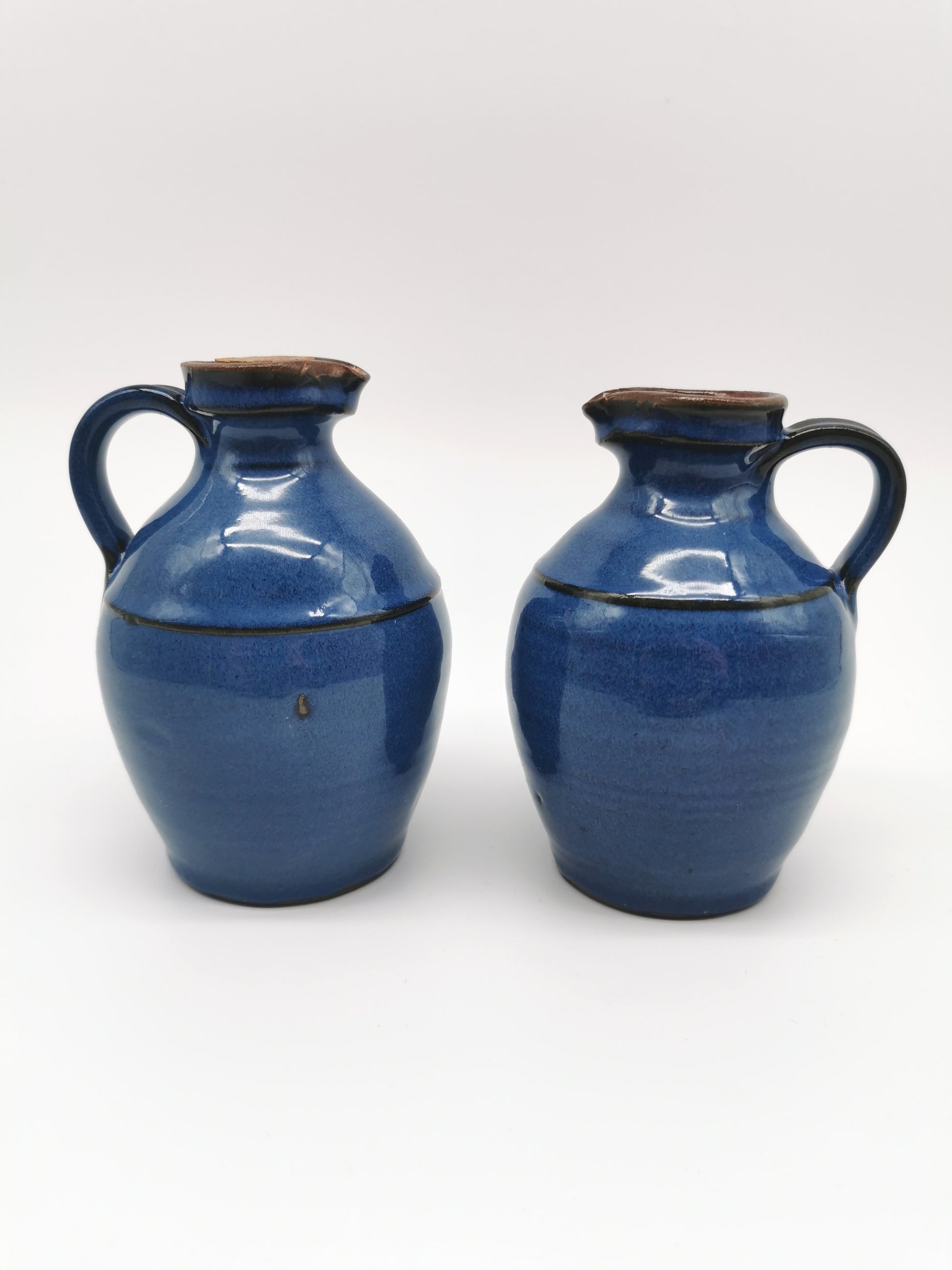 Denby pottery pair of blue jugs pots