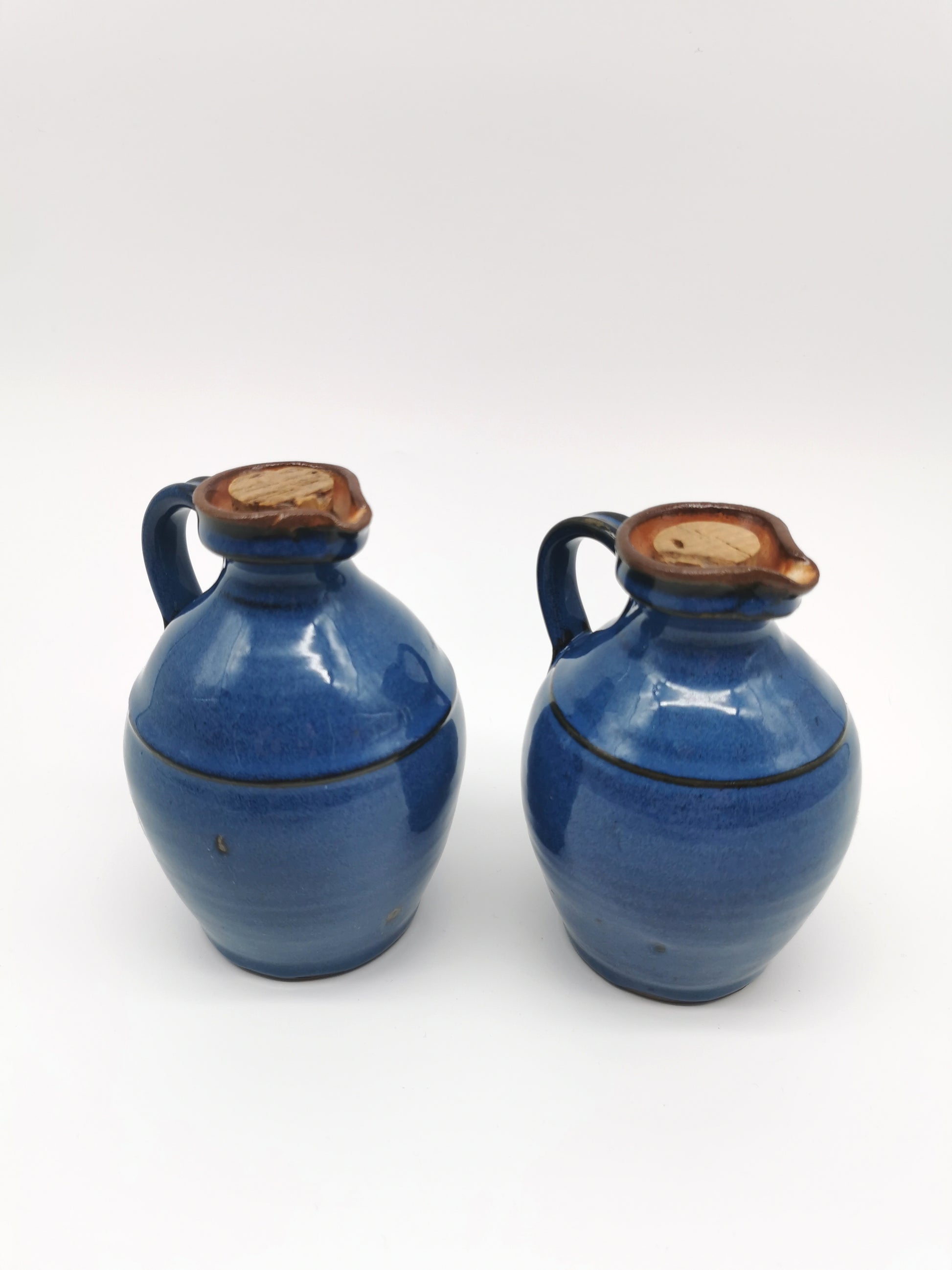 Denby pottery pair of blue jugs pots