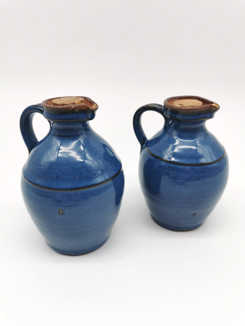 Denby pottery pair of blue jugs pots