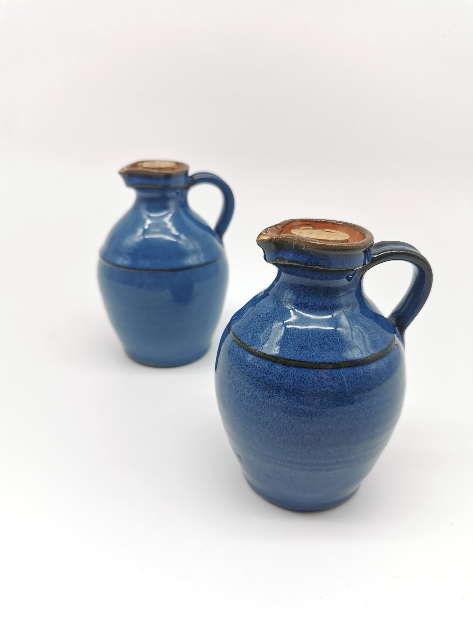 Denby pottery pair of blue jugs pots