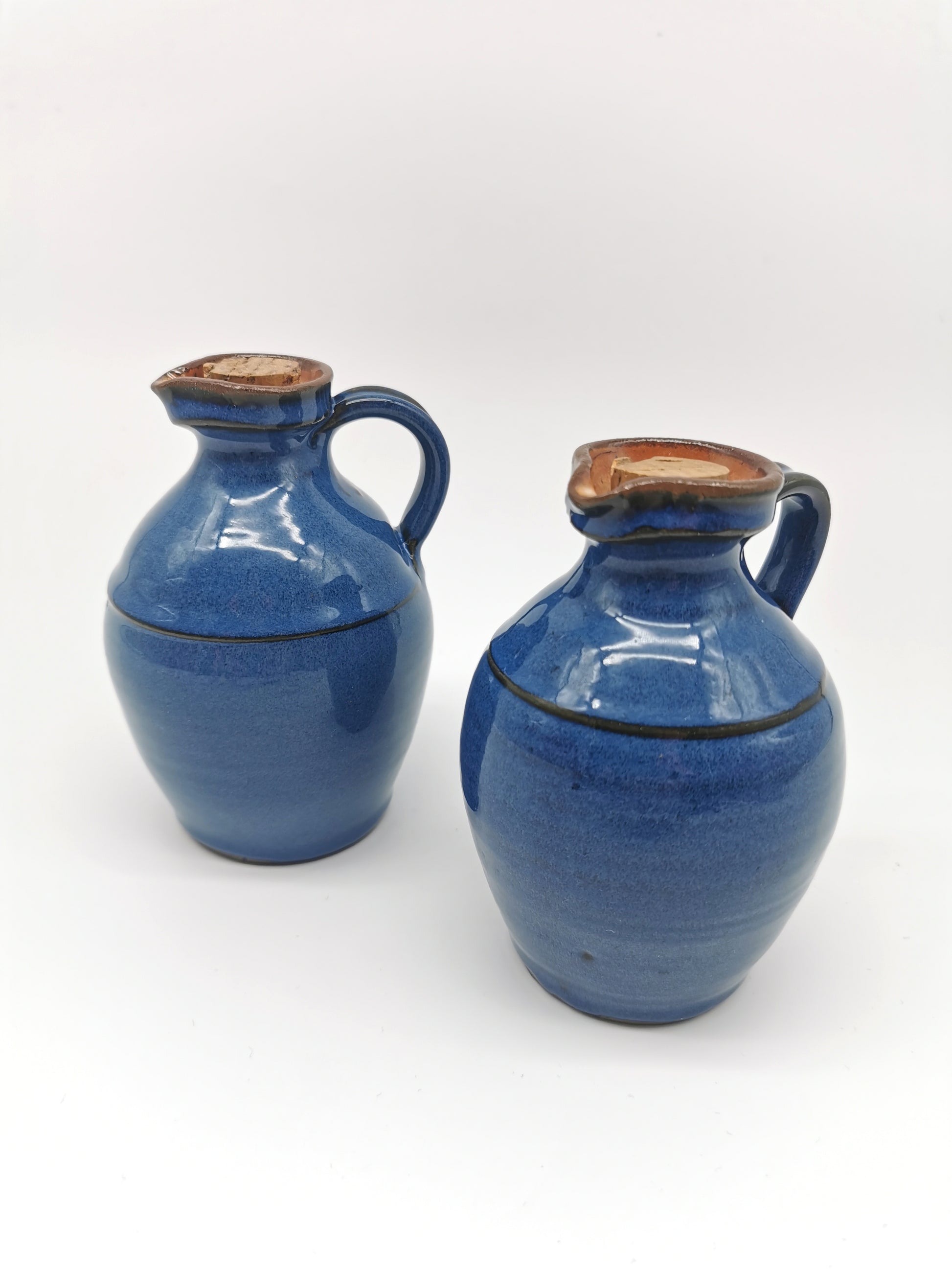 Denby pottery pair of blue jugs pots