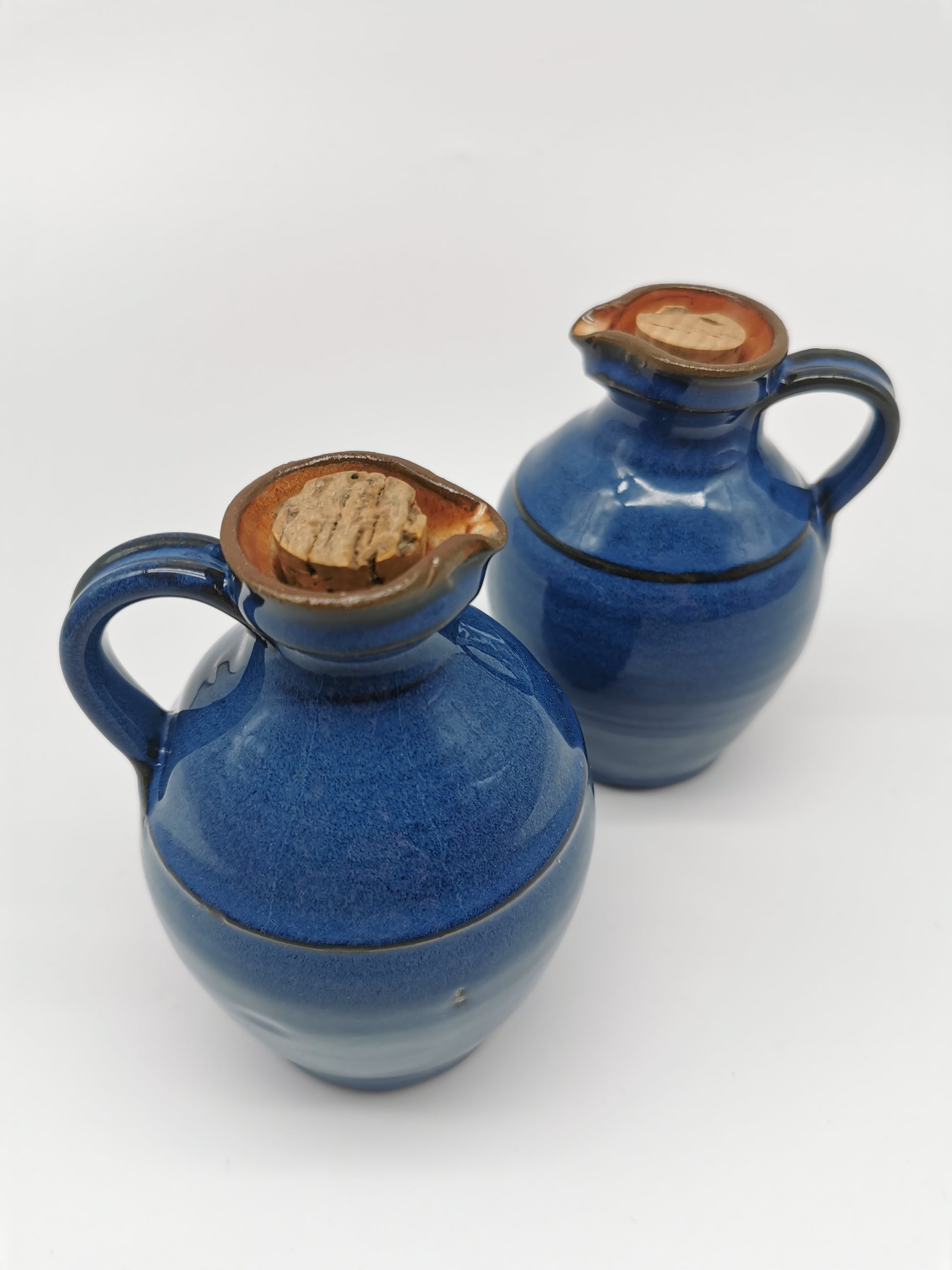 Denby pottery pair of blue jugs pots