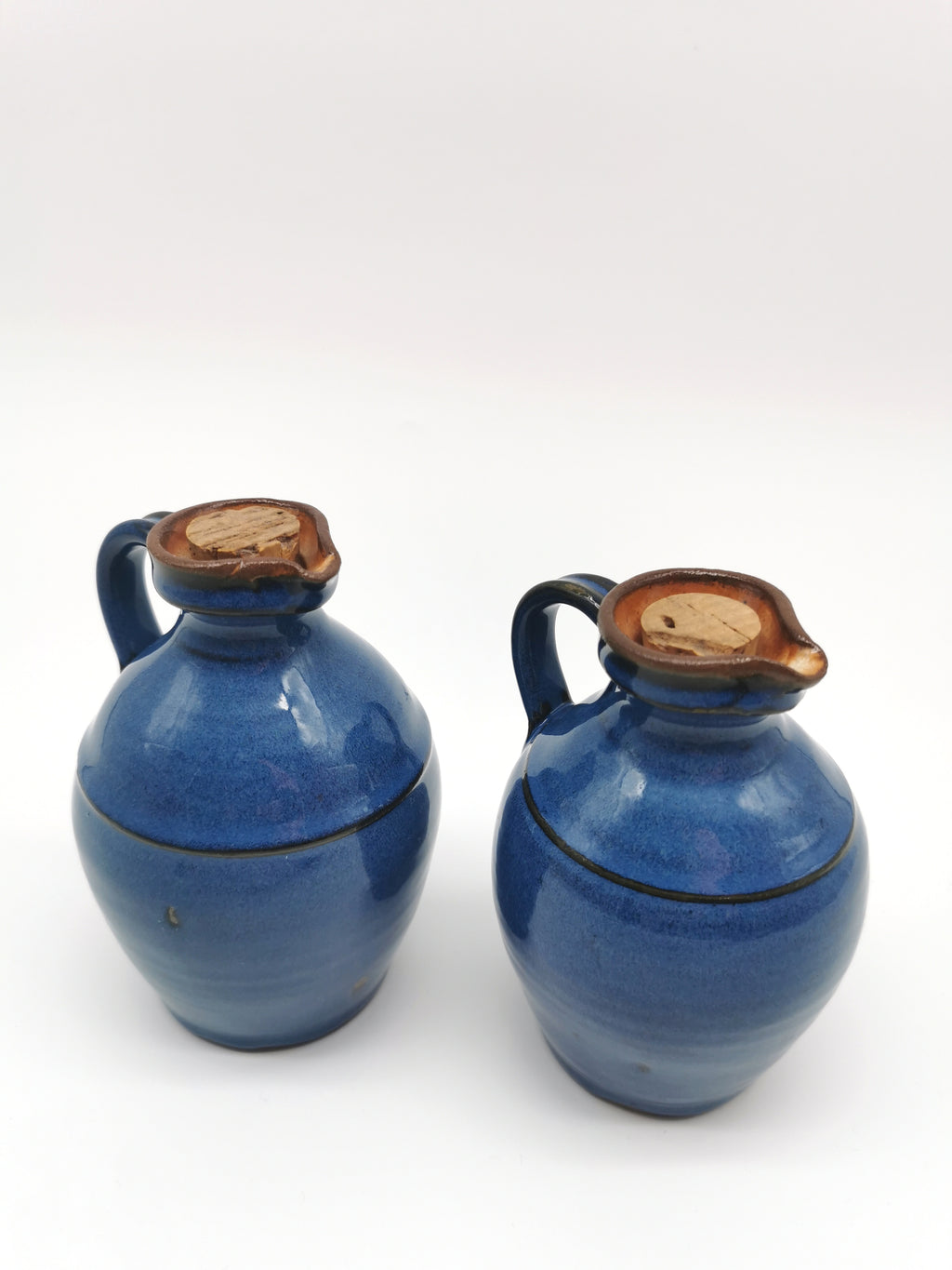 Denby pottery pair of blue jugs pots