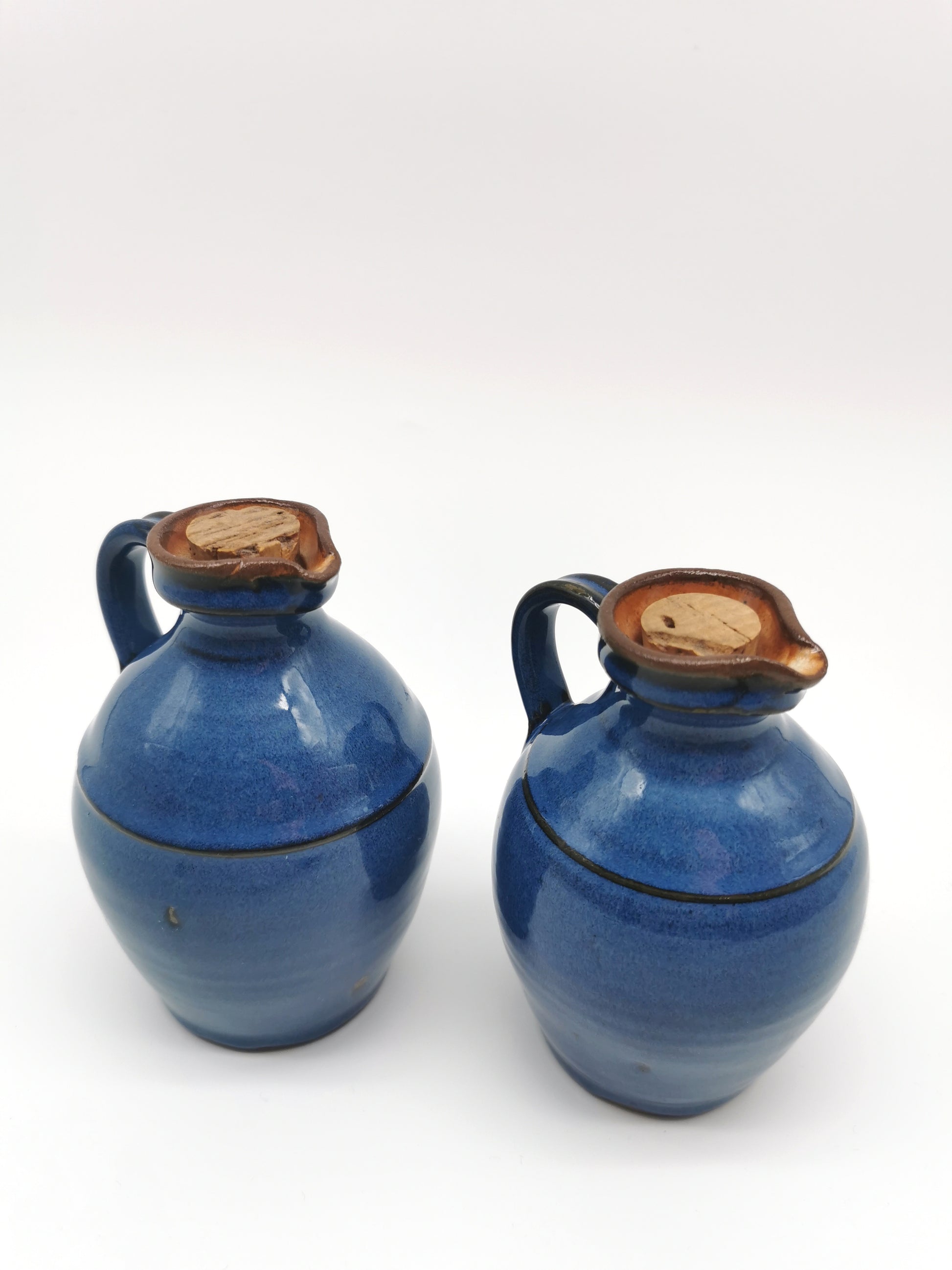 Denby pottery pair of blue jugs pots
