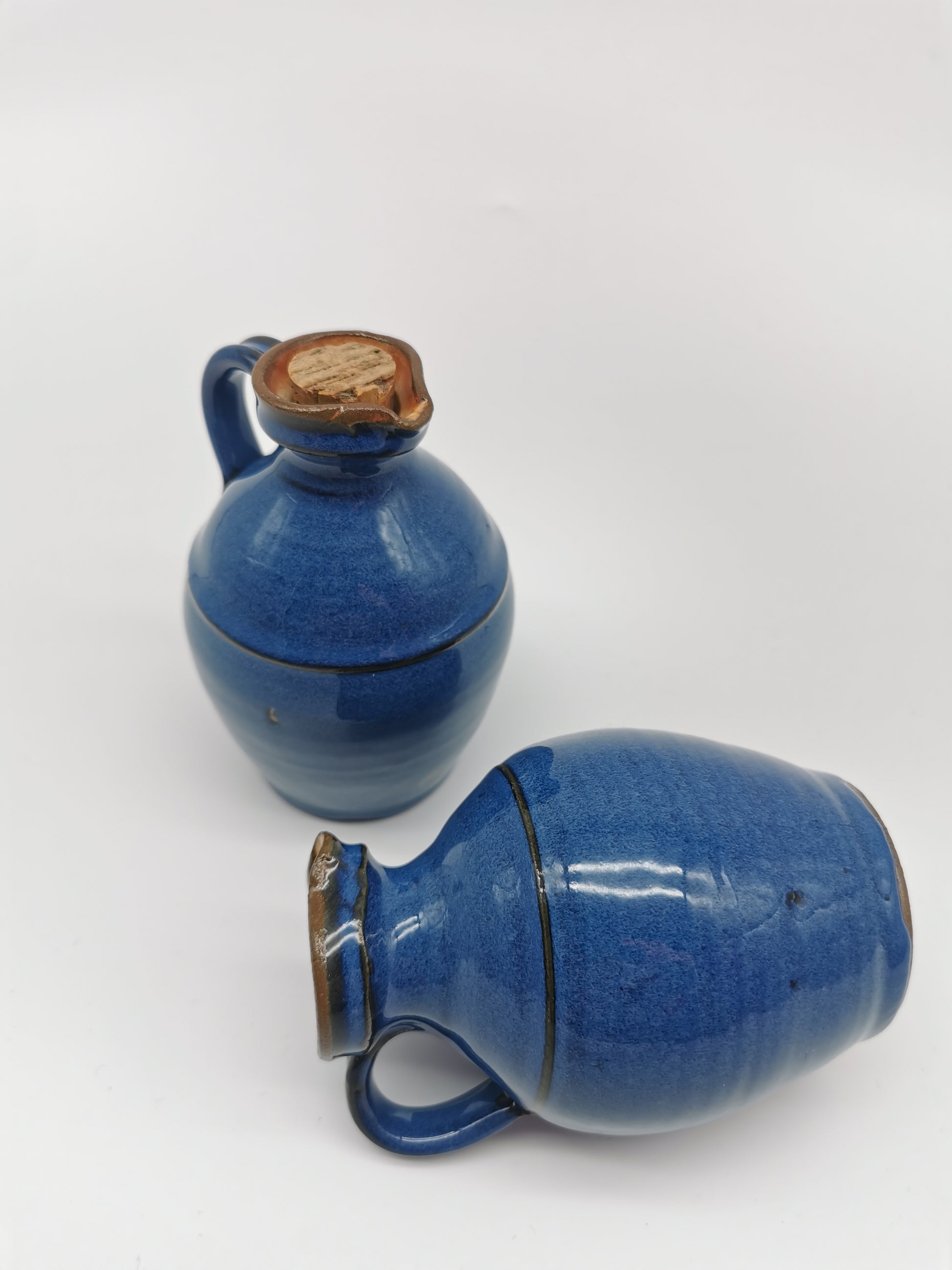 Denby pottery pair of blue jugs pots