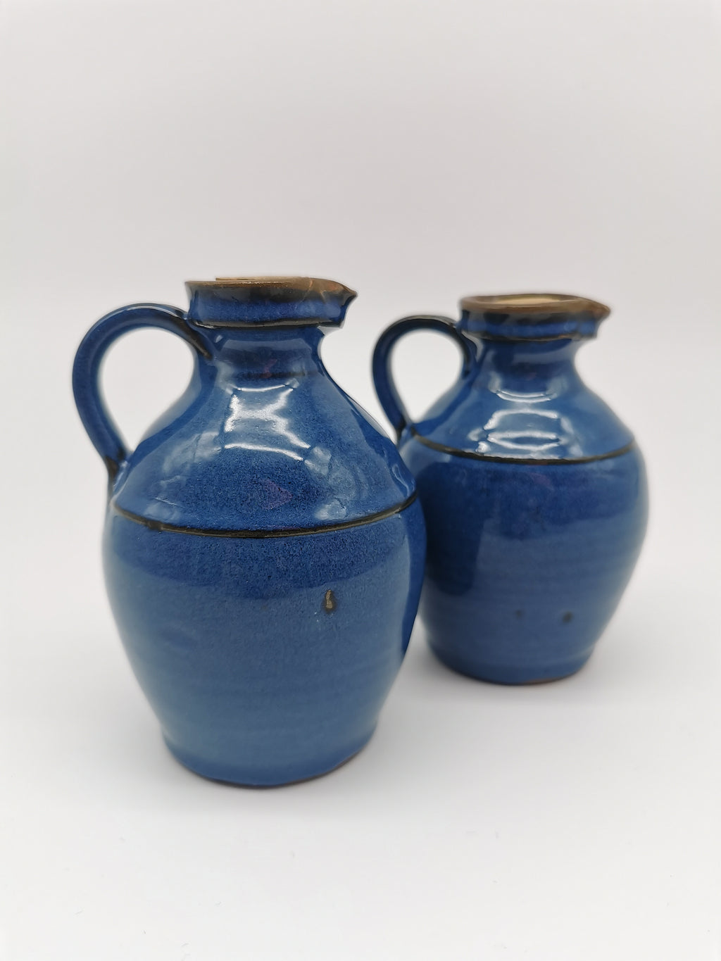 Denby pottery pair of blue jugs pots