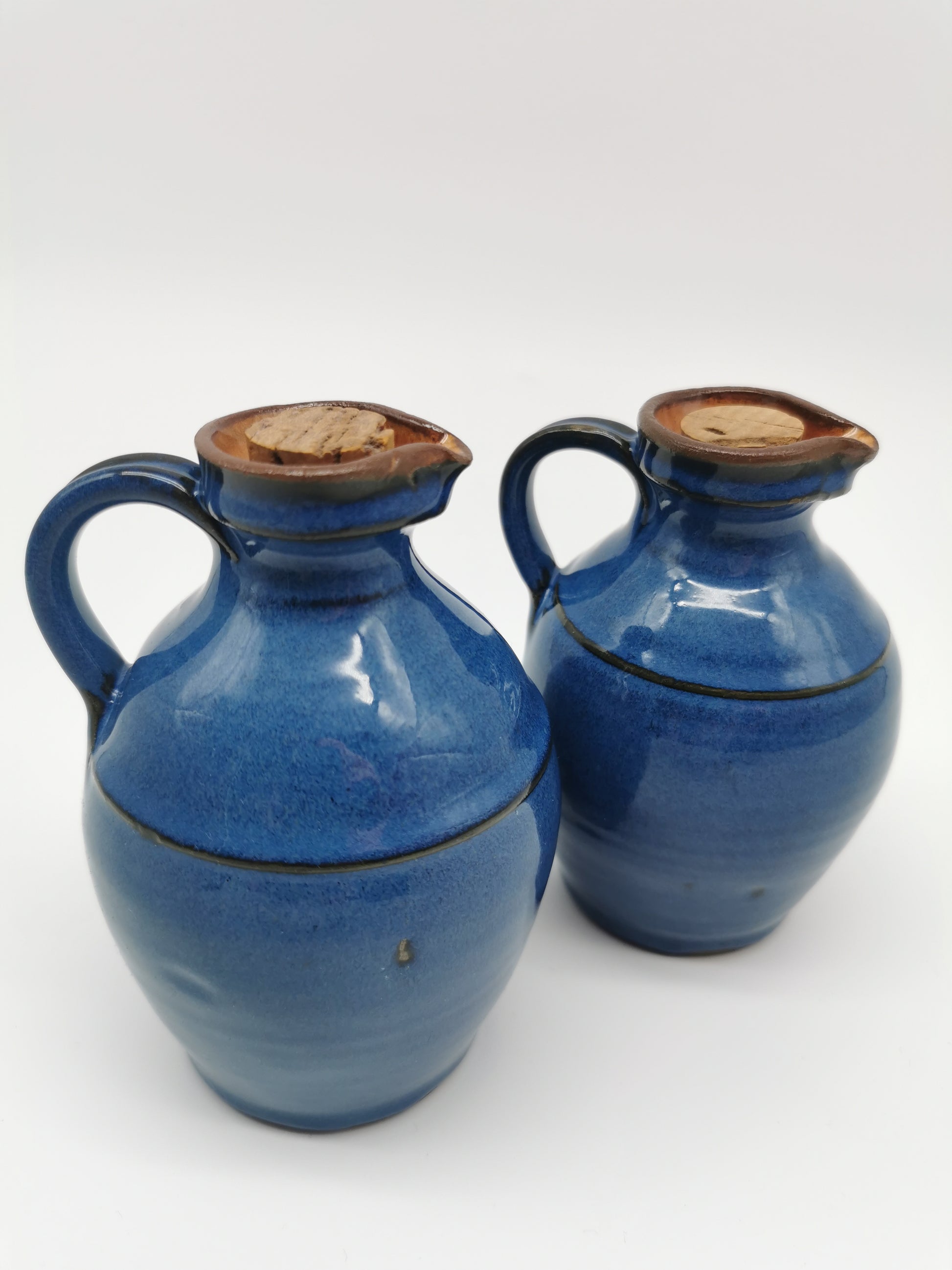 Denby pottery pair of blue jugs pots