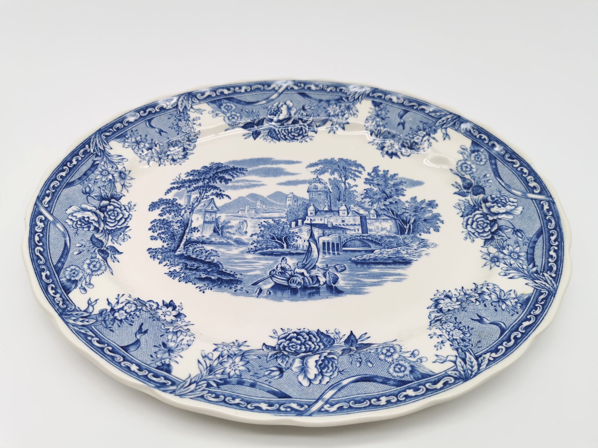 Vintage Wedgwood Festoon Blue & White Oval Serving Platter - Dresser Collection