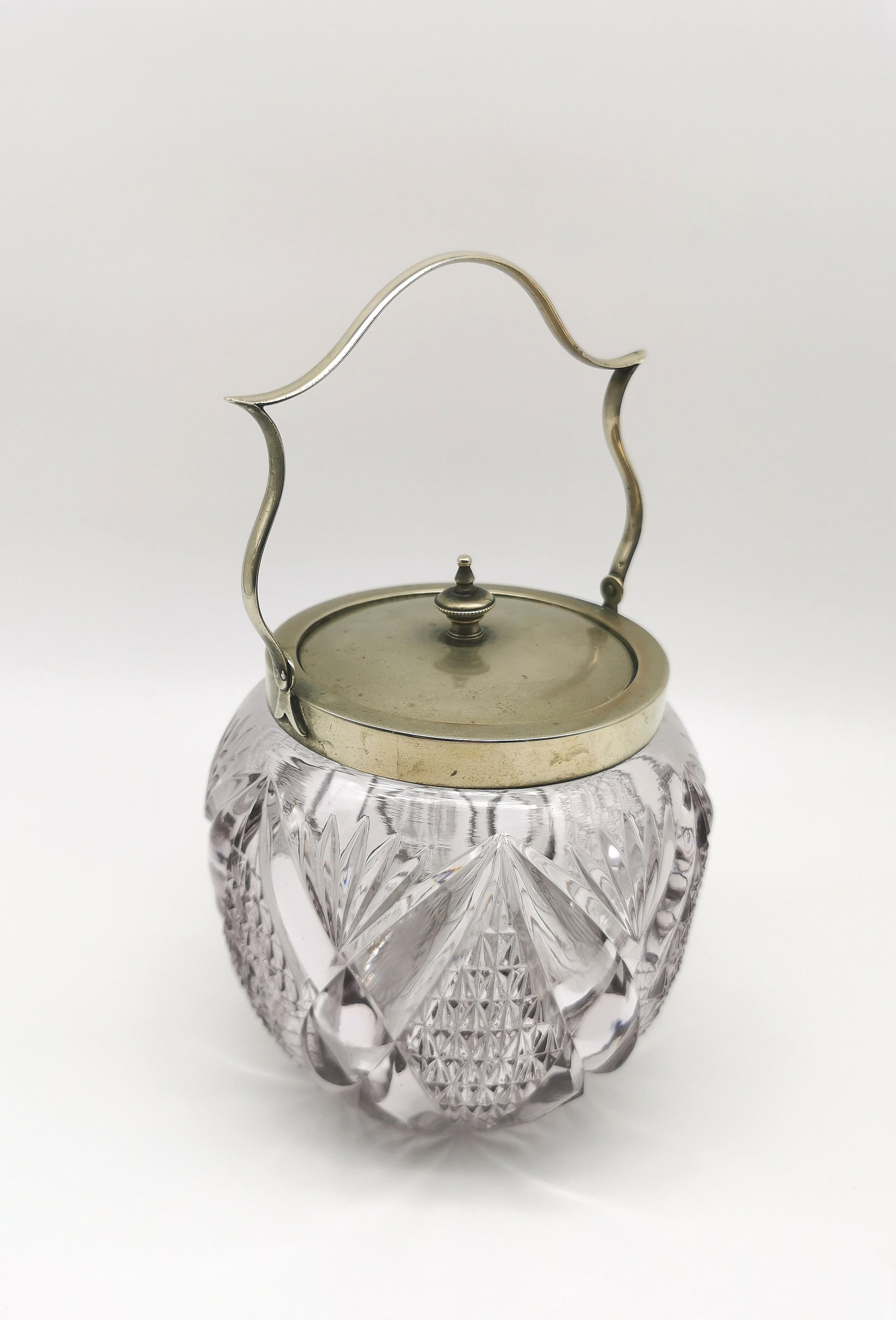 Antique Victorian Cut Crystal & Silver-Plated Biscuit Barrel