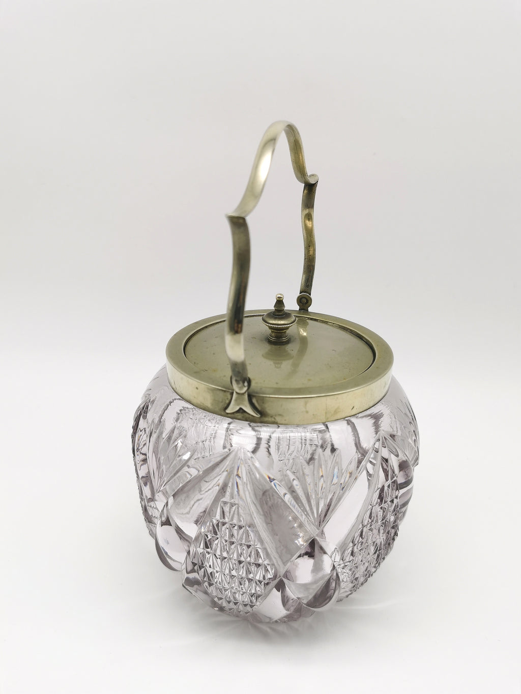 Antique Victorian Cut Crystal & Silver-Plated Biscuit Barrel