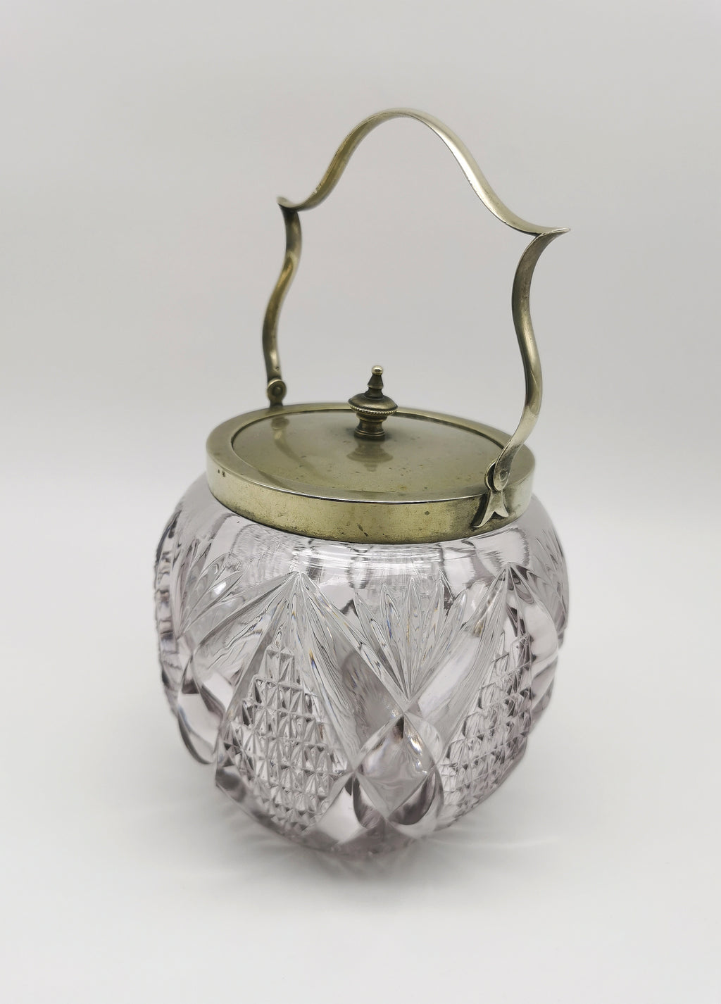 Antique Victorian Cut Crystal & Silver-Plated Biscuit Barrel