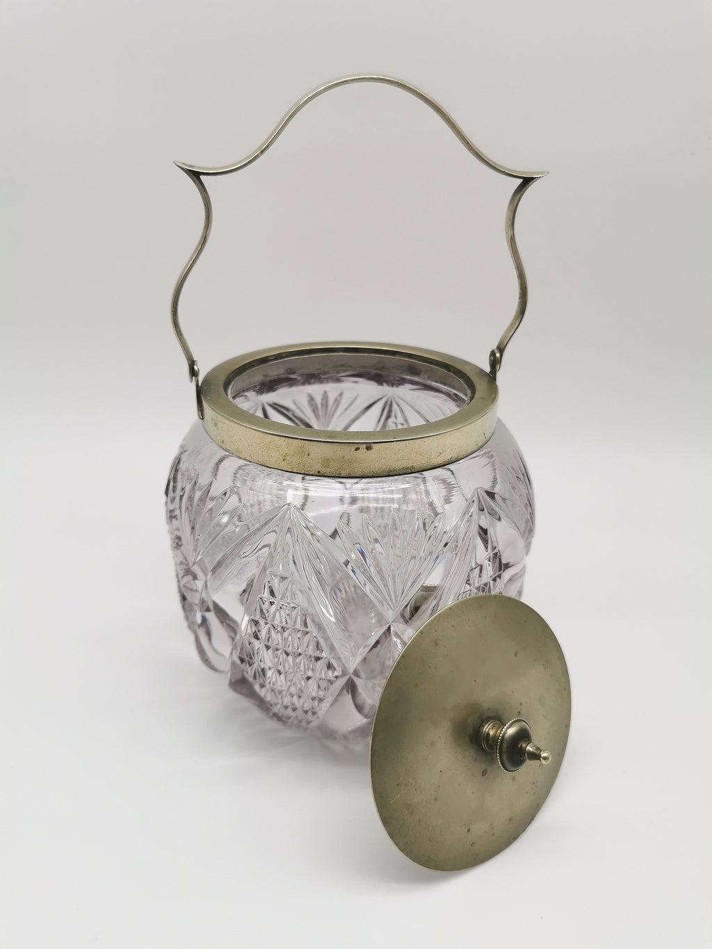 Antique Victorian Cut Crystal & Silver-Plated Biscuit Barrel