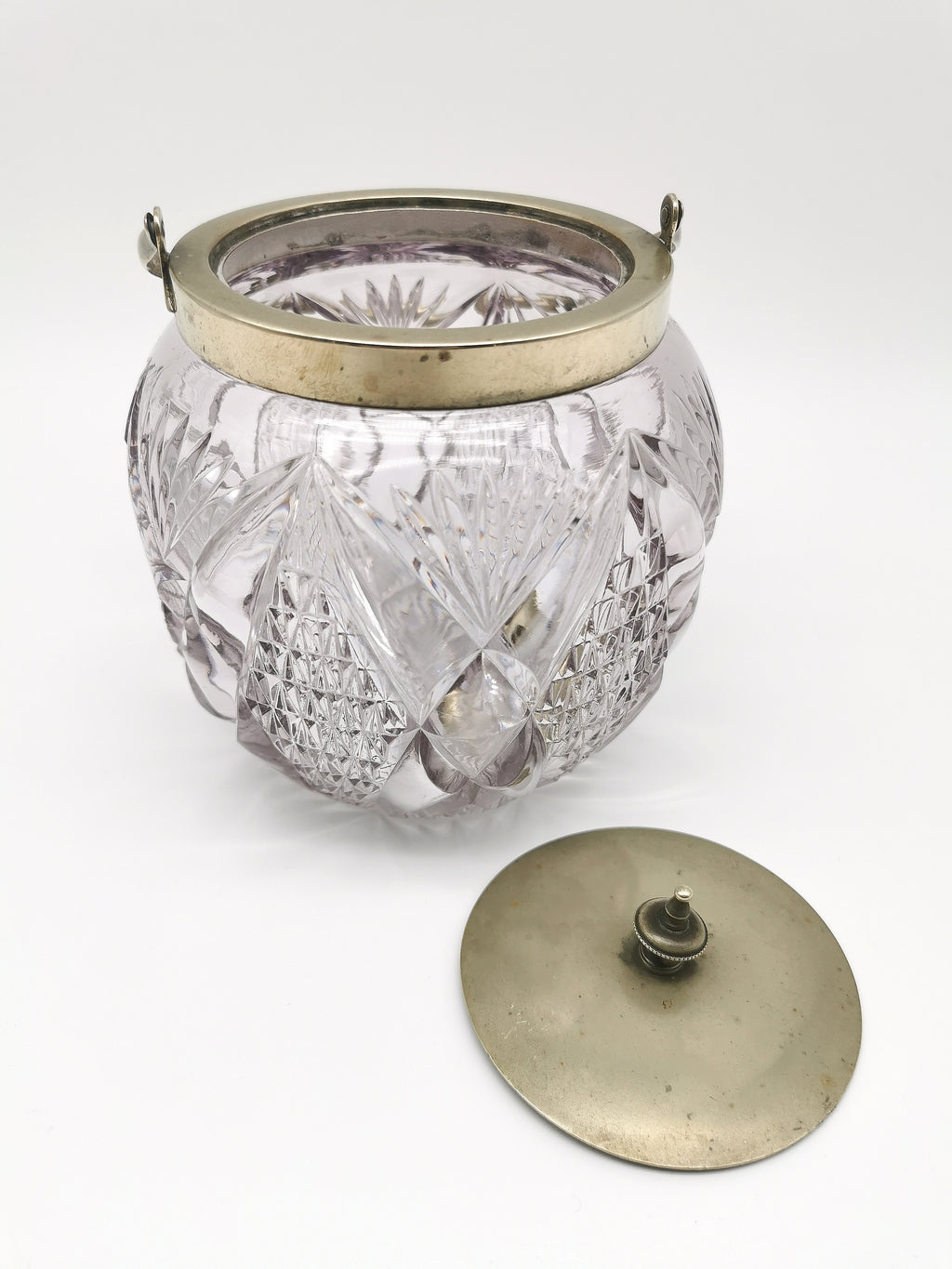 Antique Victorian Cut Crystal & Silver-Plated Biscuit Barrel