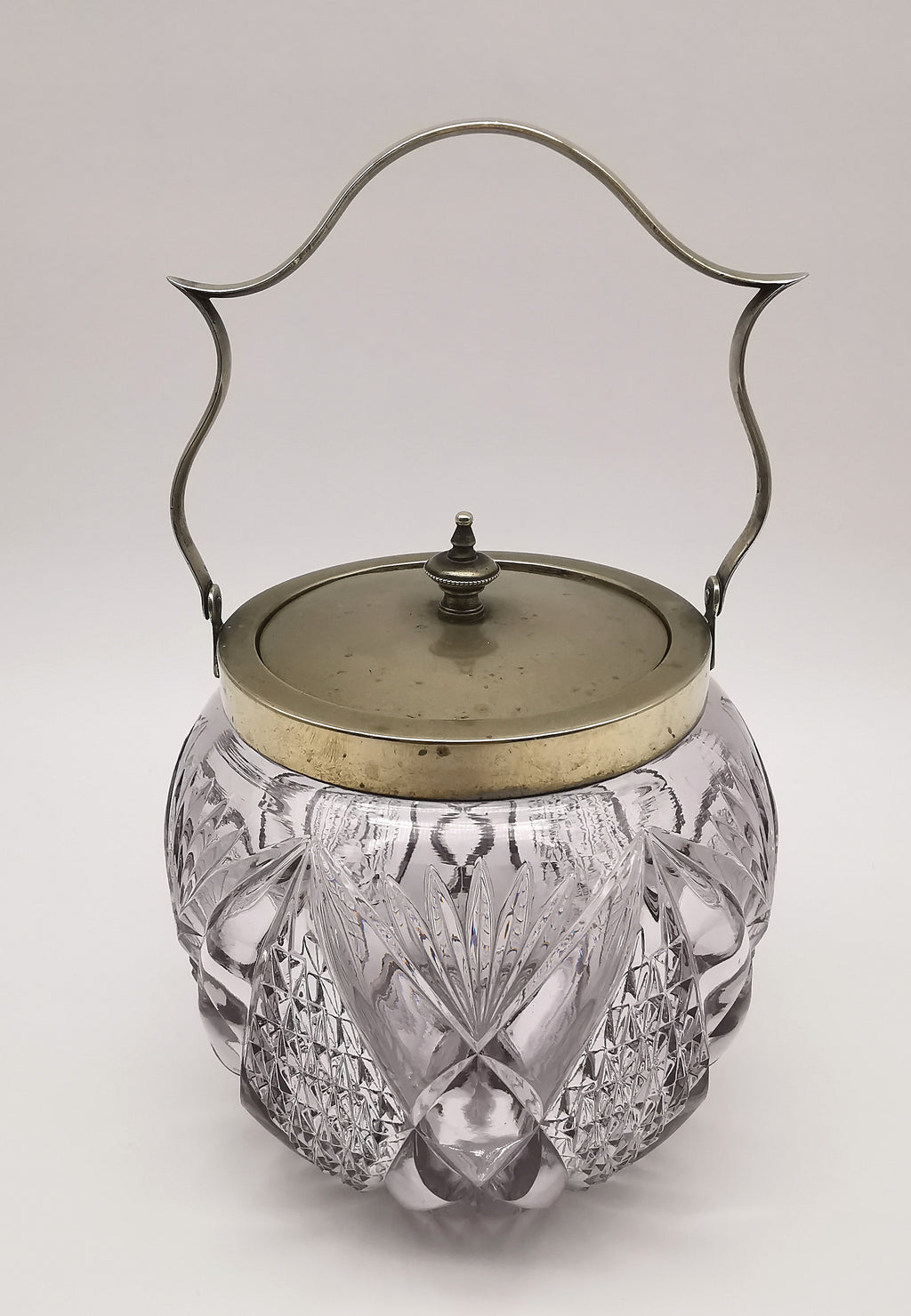 Antique Victorian Cut Crystal & Silver-Plated Biscuit Barrel