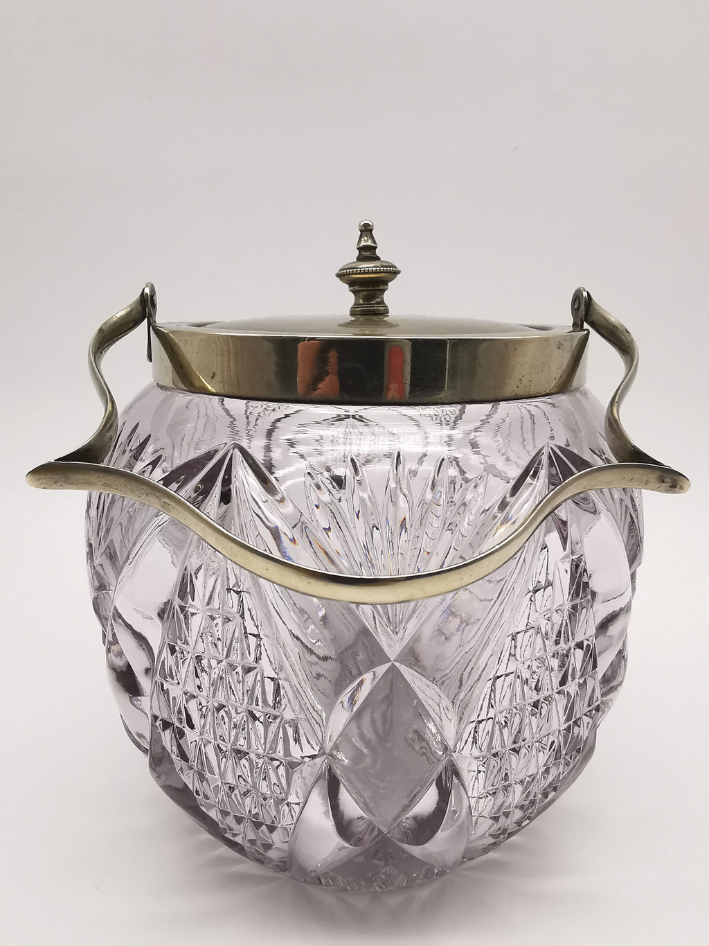 Antique Victorian Cut Crystal & Silver-Plated Biscuit Barrel