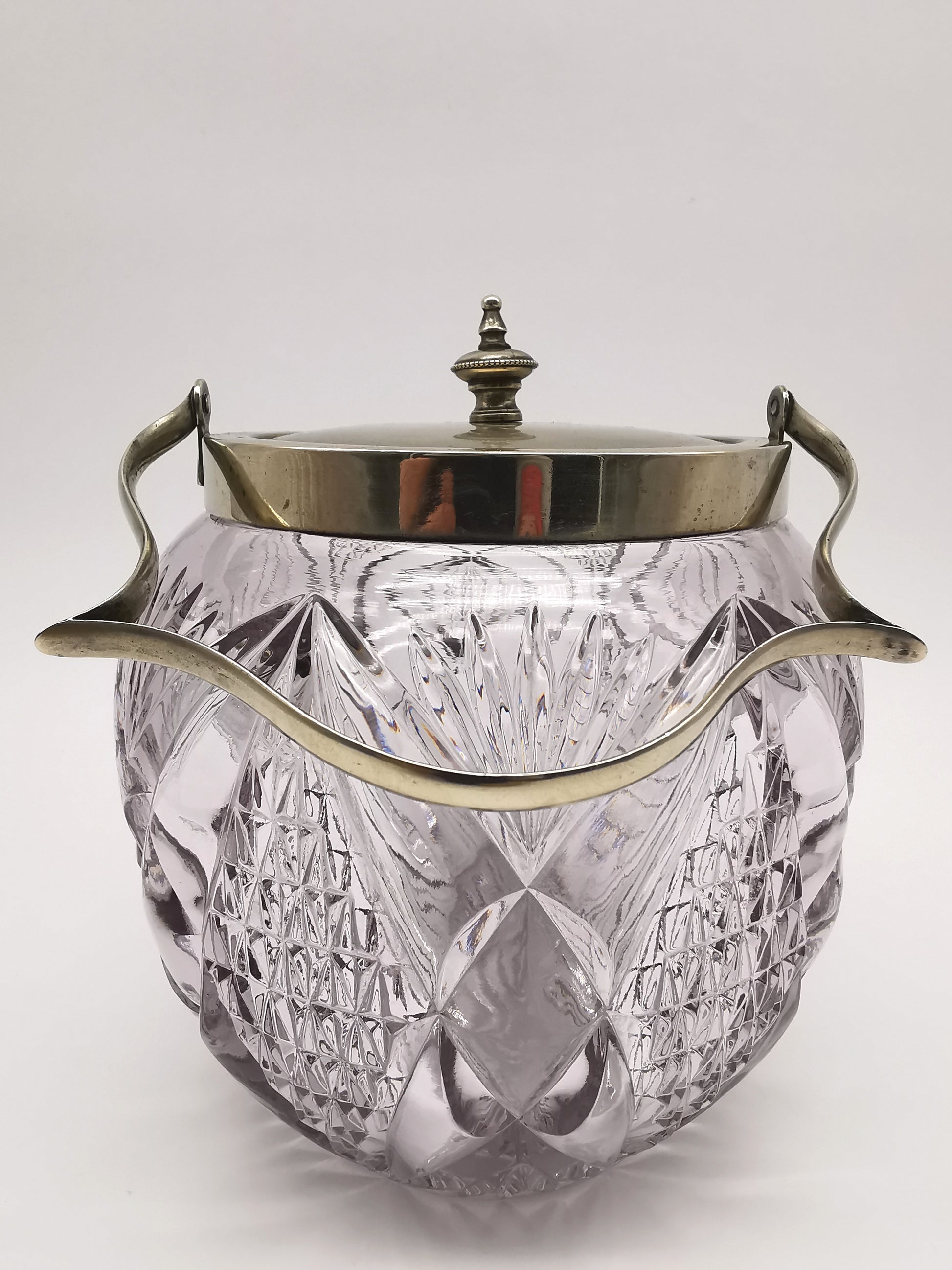 Antique Victorian Cut Crystal & Silver-Plated Biscuit Barrel