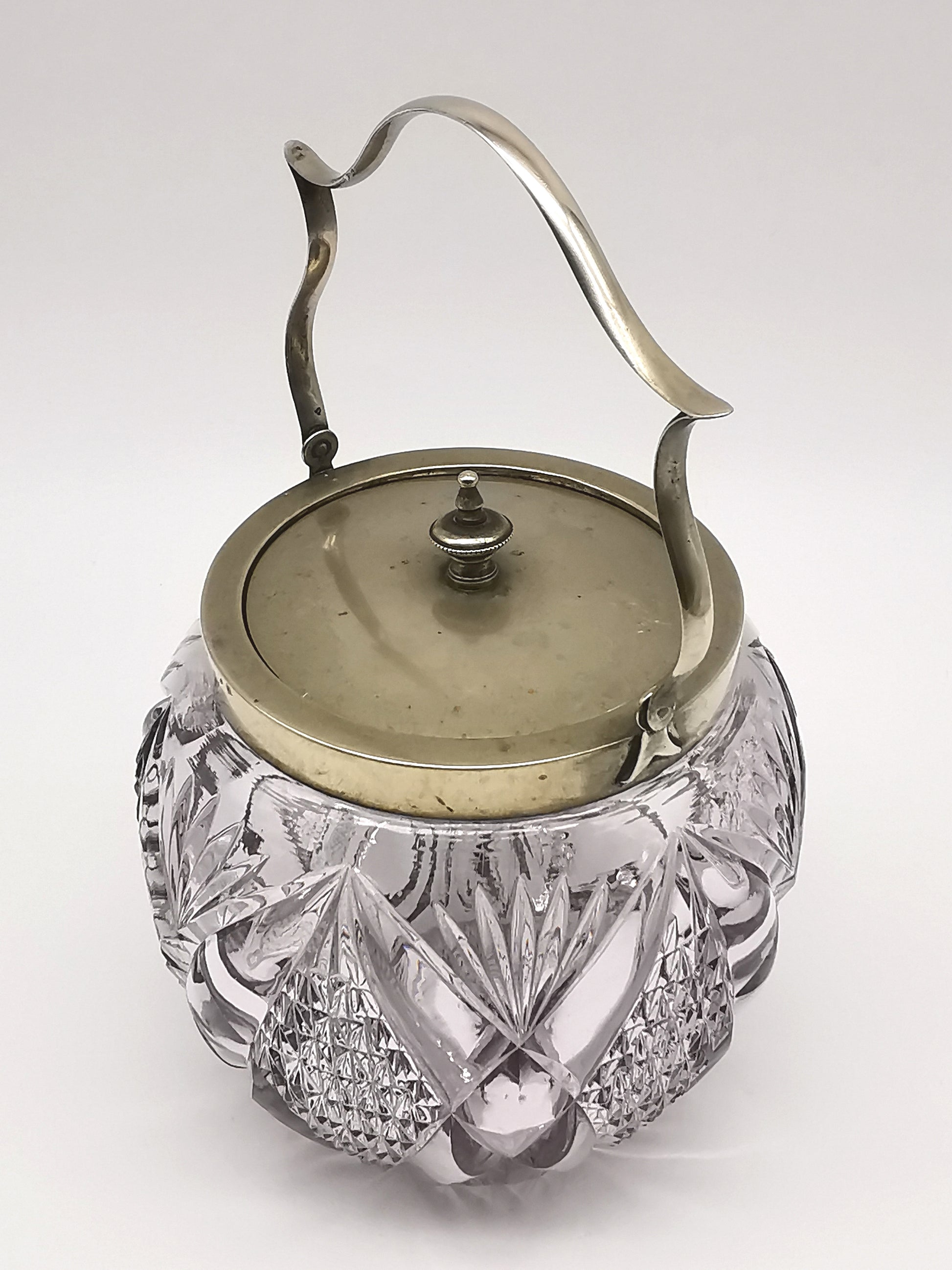 Antique Victorian Cut Crystal & Silver-Plated Biscuit Barrel