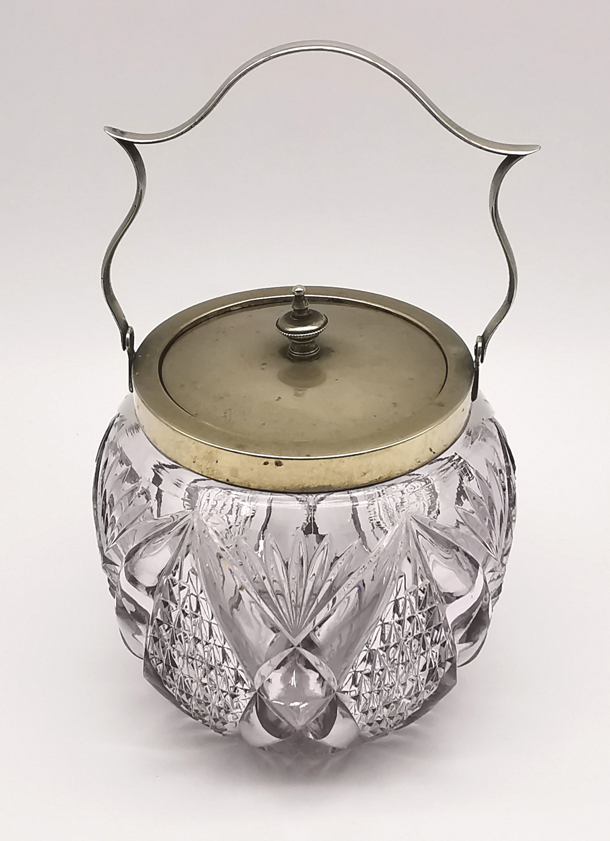 Antique Victorian Cut Crystal & Silver-Plated Biscuit Barrel