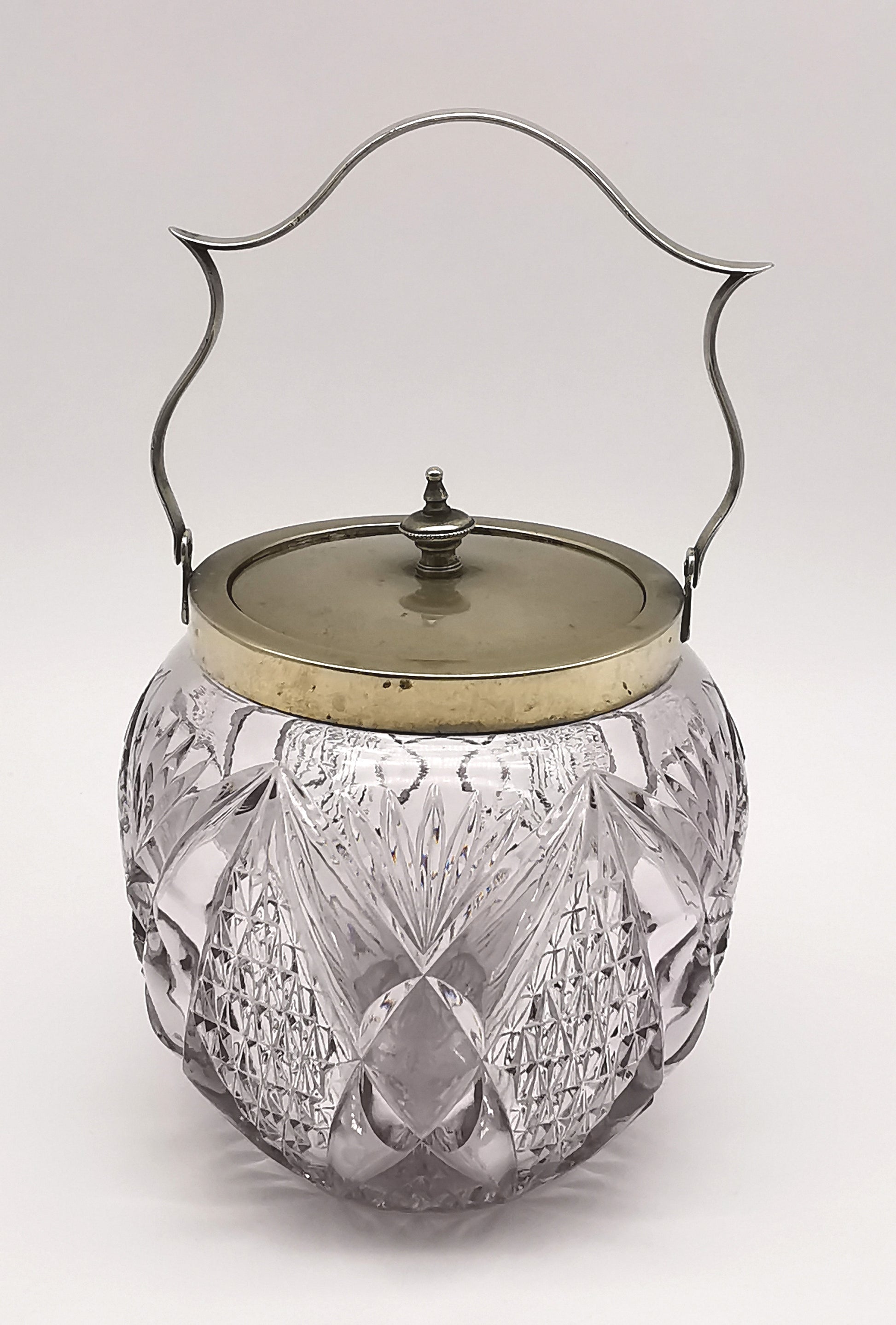 Antique Victorian Cut Crystal & Silver-Plated Biscuit Barrel