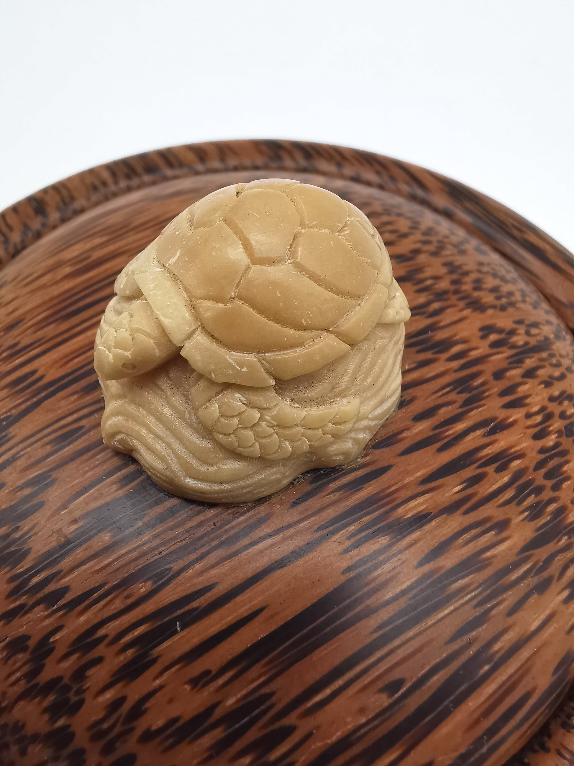 Vintage Hand-Carved Coconut Palm Wood Trinket Box –  Turtle Finial