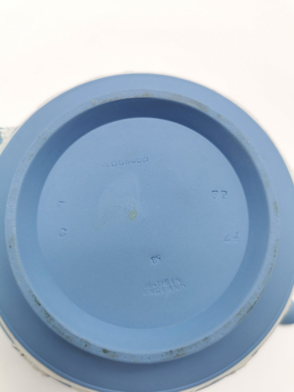Vintage Wedgwood Pale Blue Jasperware Teapot – "Sacrifice to Cupid" Glazed Interior