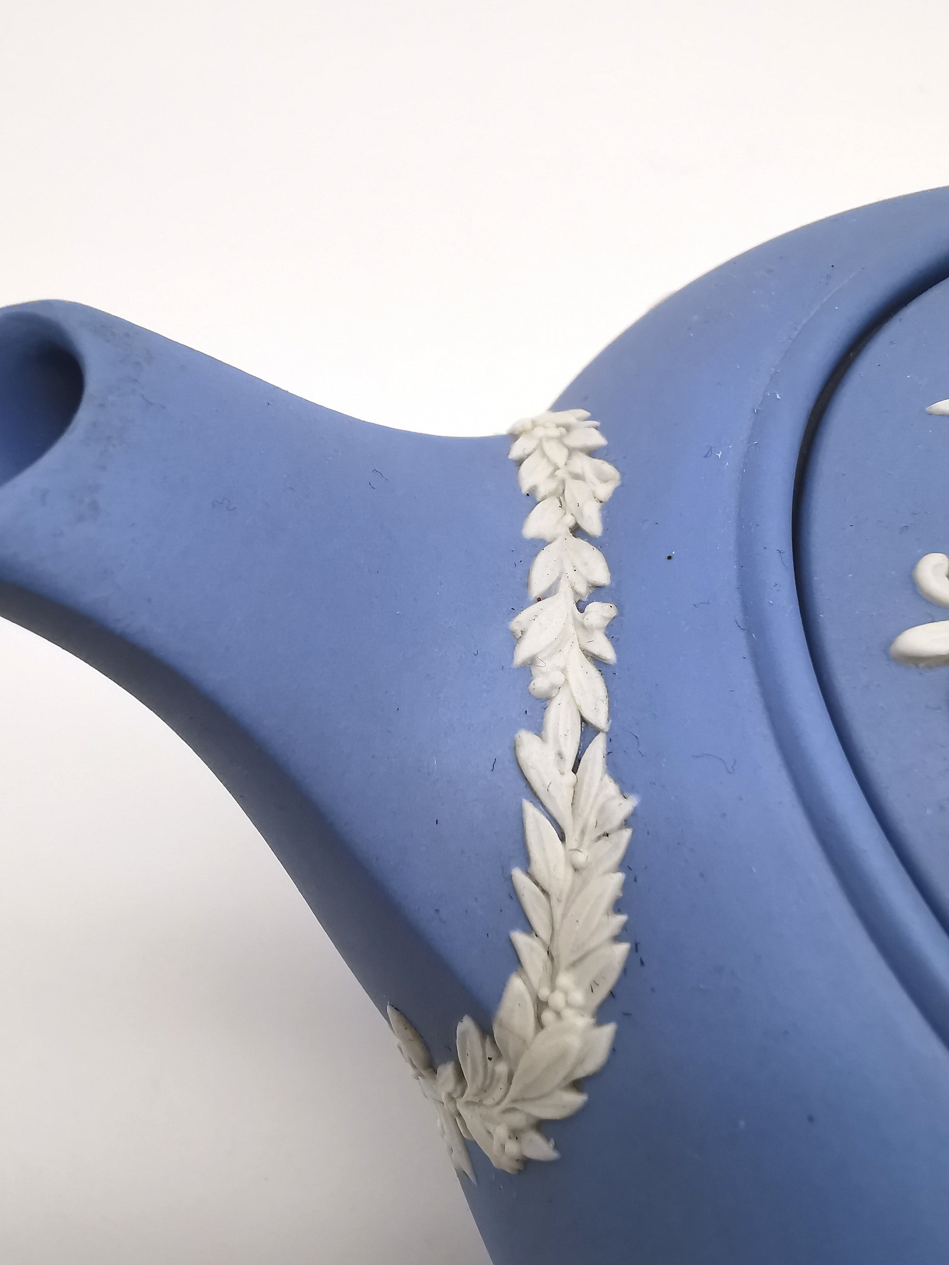 Vintage Wedgwood Pale Blue Jasperware Teapot – "Sacrifice to Cupid" Glazed Interior
