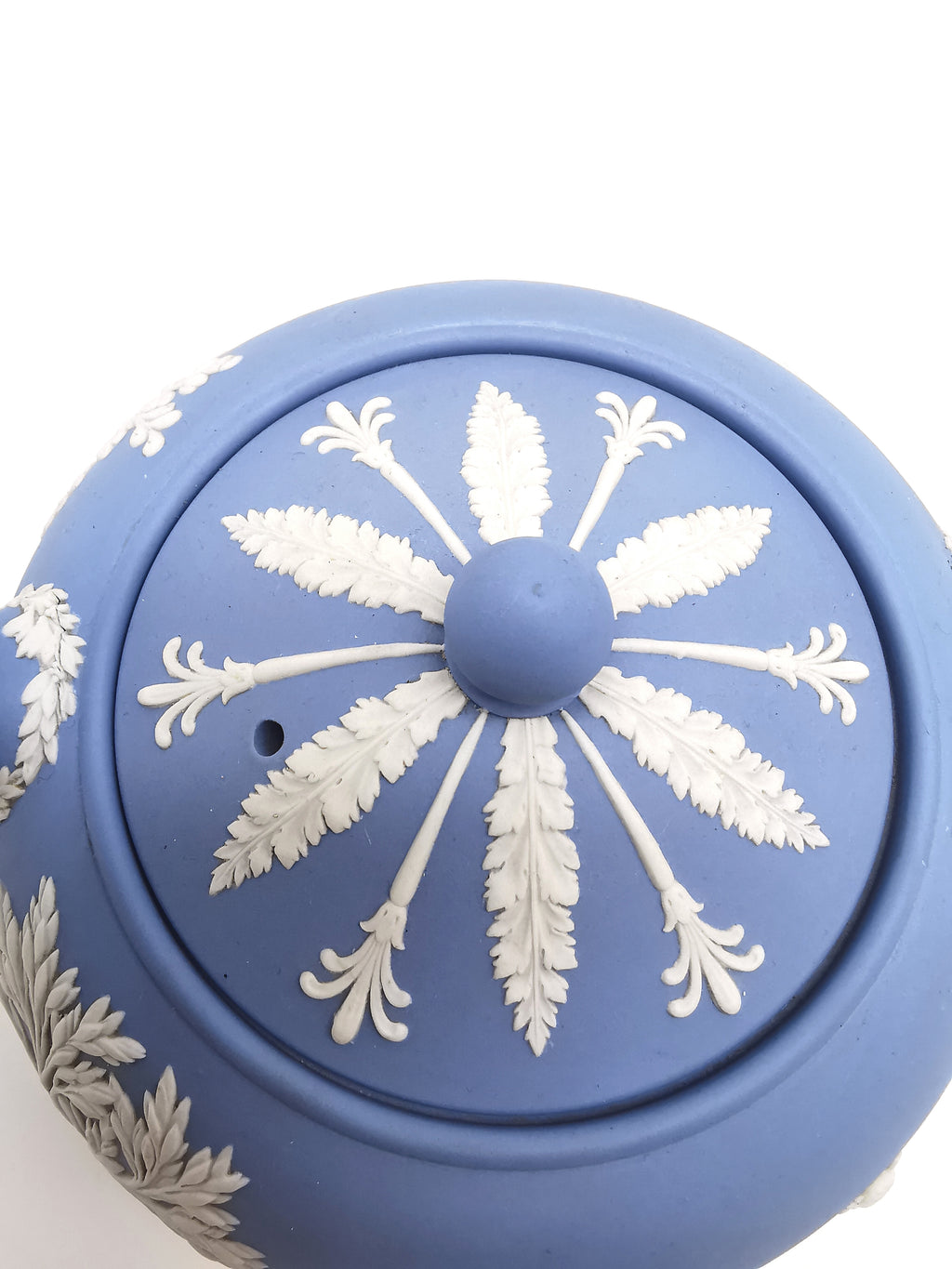 Vintage Wedgwood Pale Blue Jasperware Teapot – "Sacrifice to Cupid" Glazed Interior