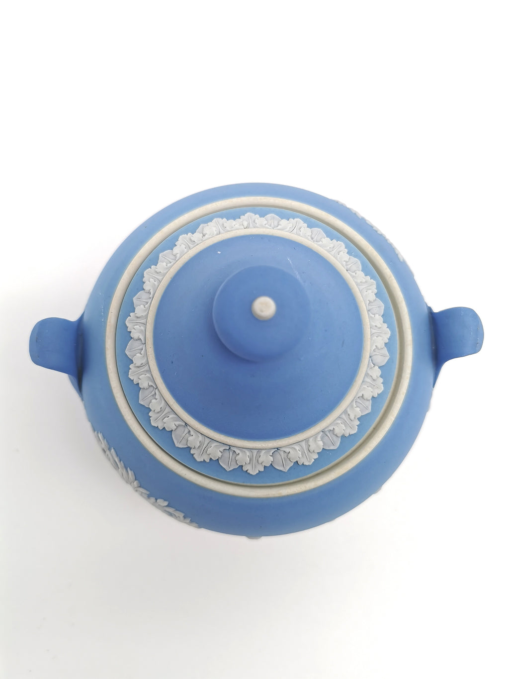 Vintage Wedgwood Pale Blue Jasperware Lidded Sugar Bowl – Sacrifice Relief Glazed Inside