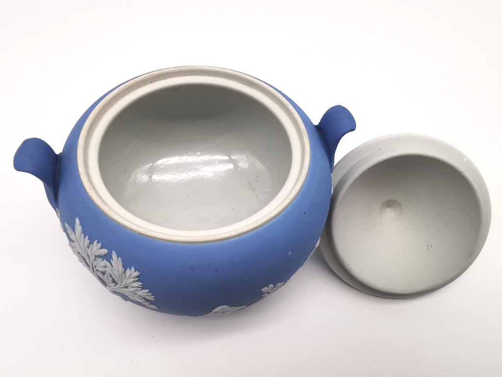 Vintage Wedgwood Pale Blue Jasperware Lidded Sugar Bowl – Sacrifice Relief Glazed Inside