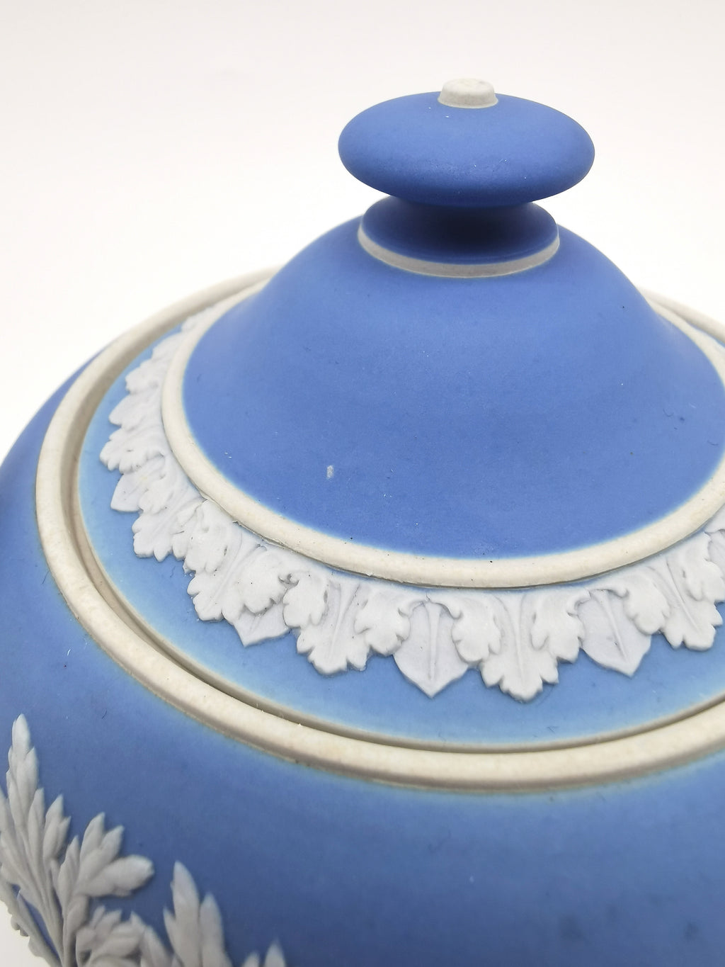 Vintage Wedgwood Pale Blue Jasperware Lidded Sugar Bowl – Sacrifice Relief Glazed Inside
