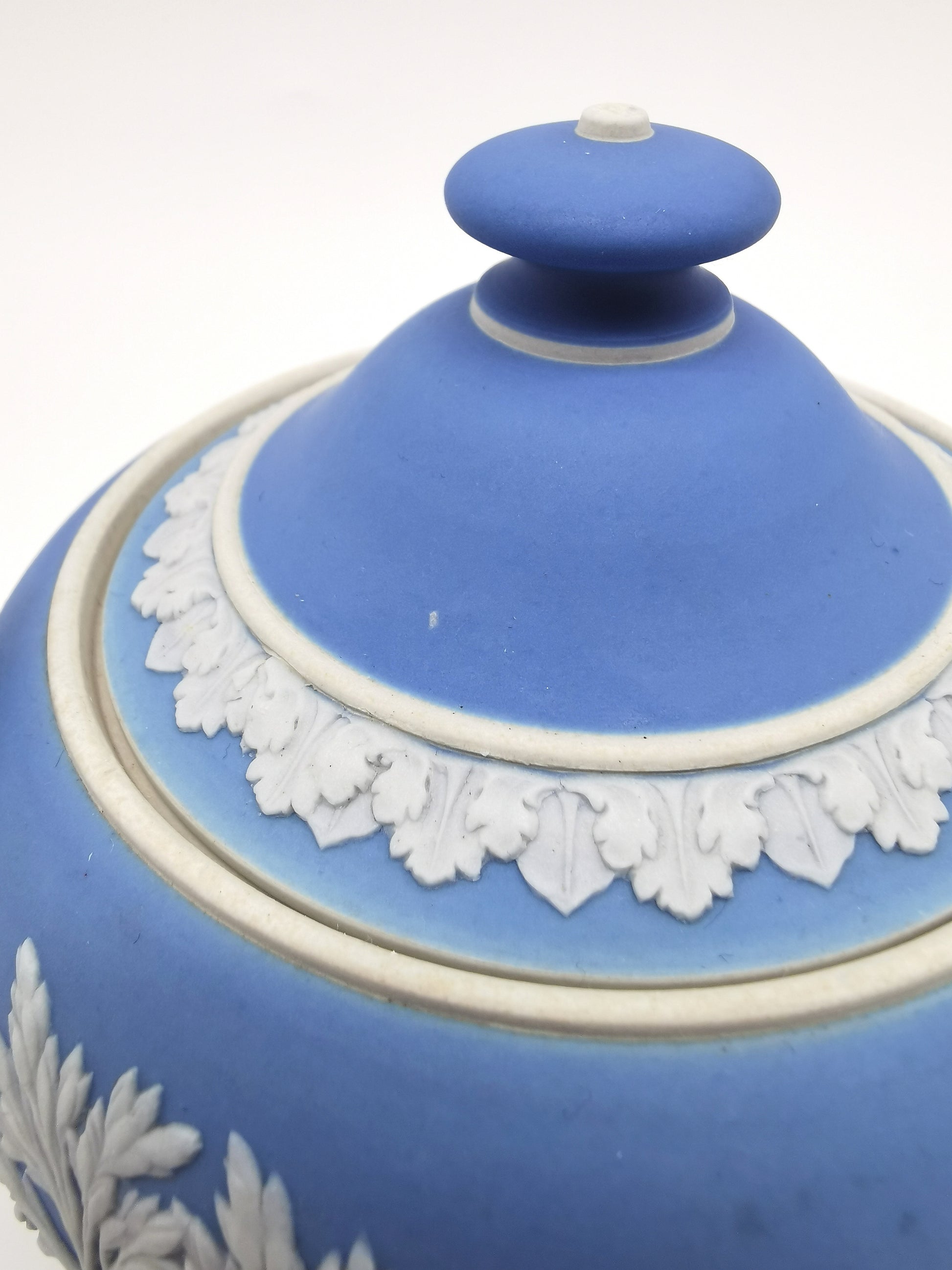Vintage Wedgwood Pale Blue Jasperware Lidded Sugar Bowl – Sacrifice Relief Glazed Inside