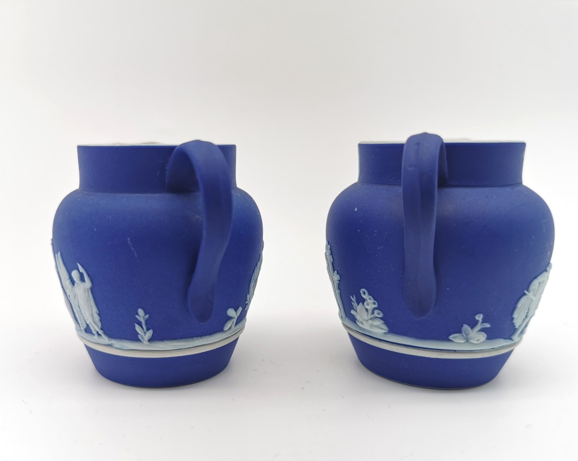 Pair of Antique Wedgwood Cobalt Blue Jasperware Small Cream Jugs