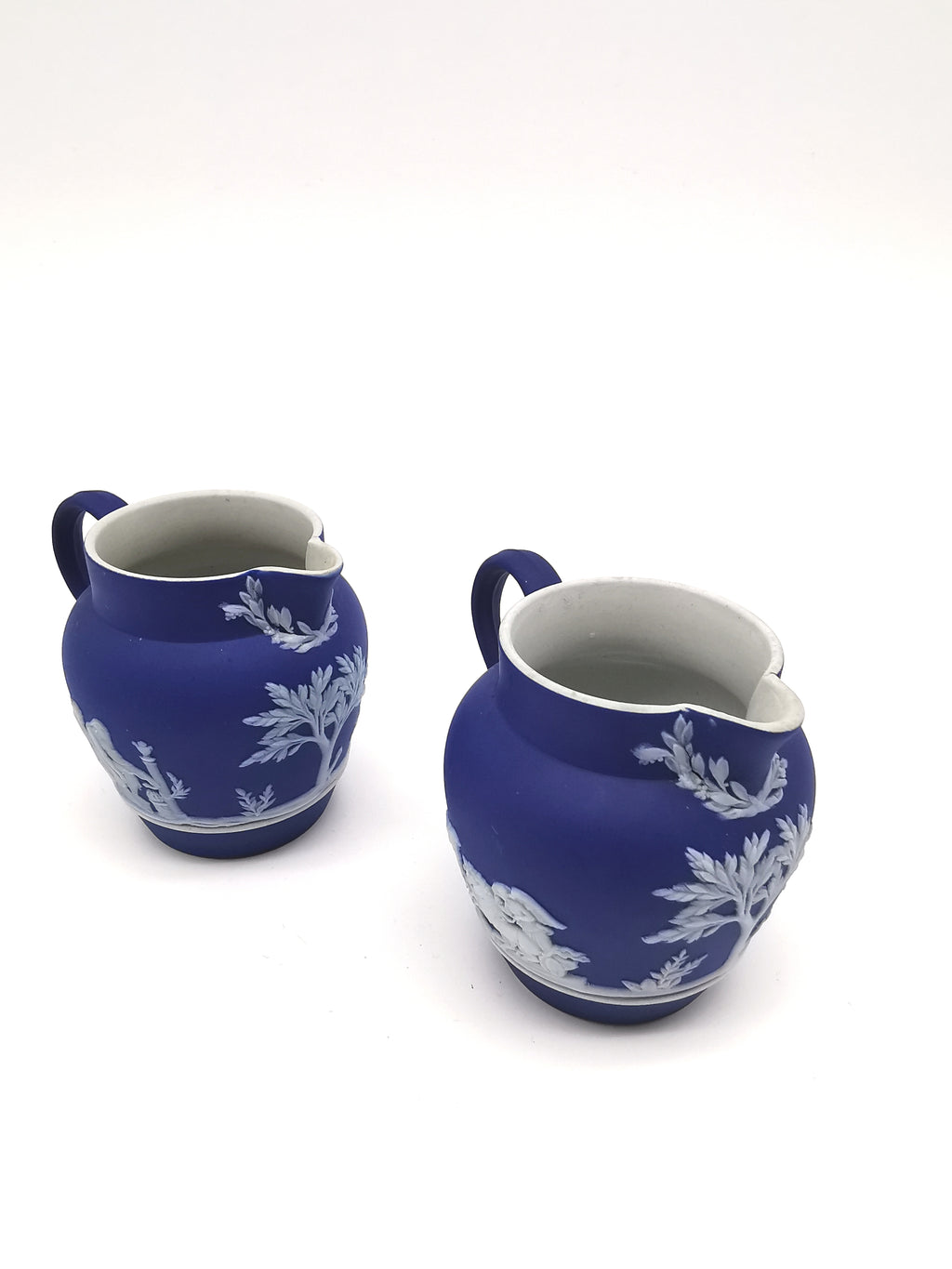 Pair of Antique Wedgwood Cobalt Blue Jasperware Small Cream Jugs