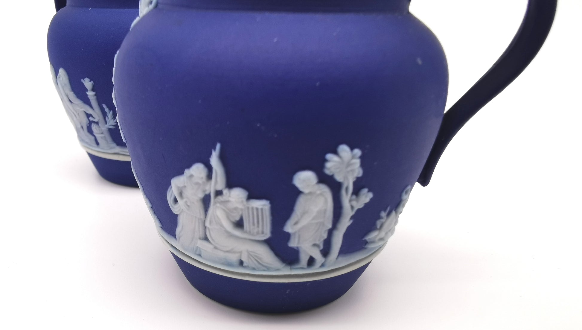 Pair of Antique Wedgwood Cobalt Blue Jasperware Small Cream Jugs