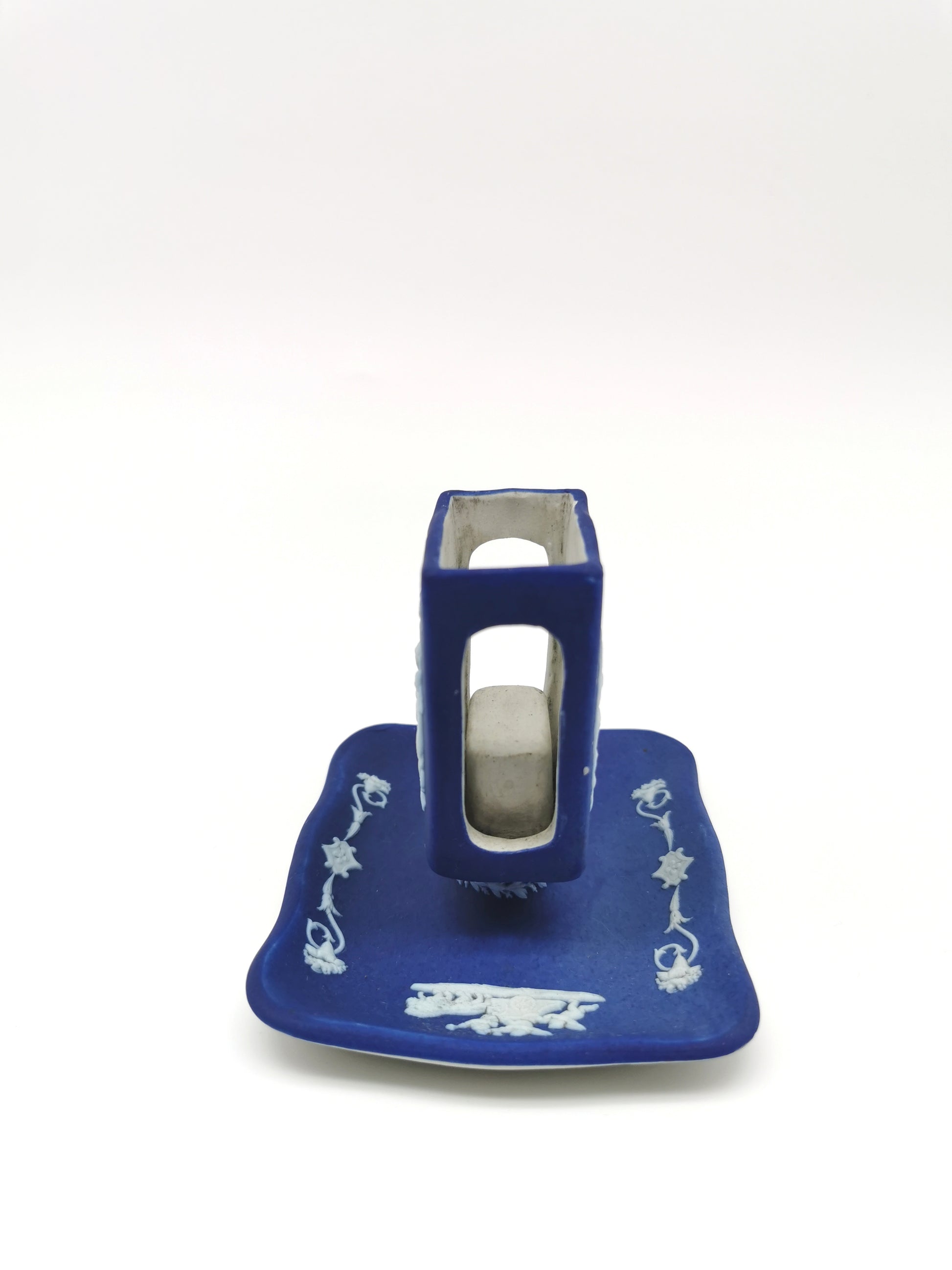 Antique Wedgwood Cobalt Blue Jasperware Matchbox Holder Sleeve and Tray