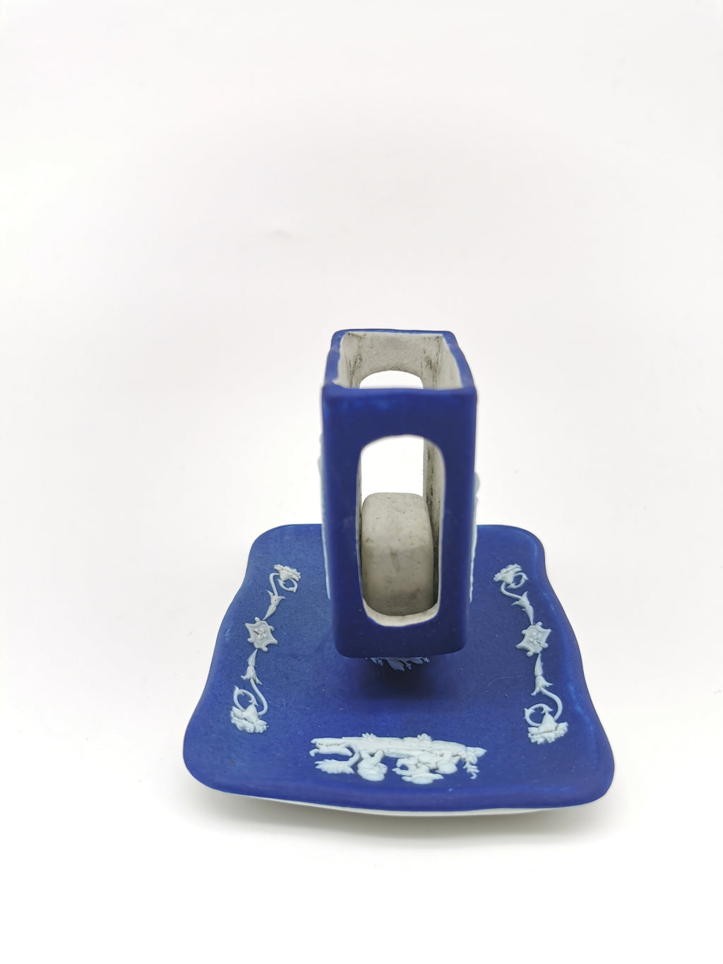 Antique Wedgwood Cobalt Blue Jasperware Matchbox Holder Sleeve and Tray