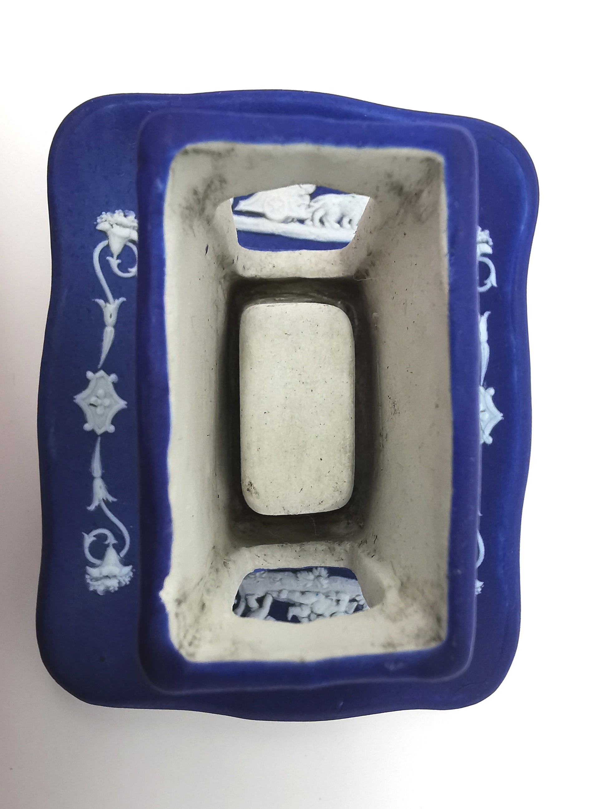 Antique Wedgwood Cobalt Blue Jasperware Matchbox Holder Sleeve and Tray