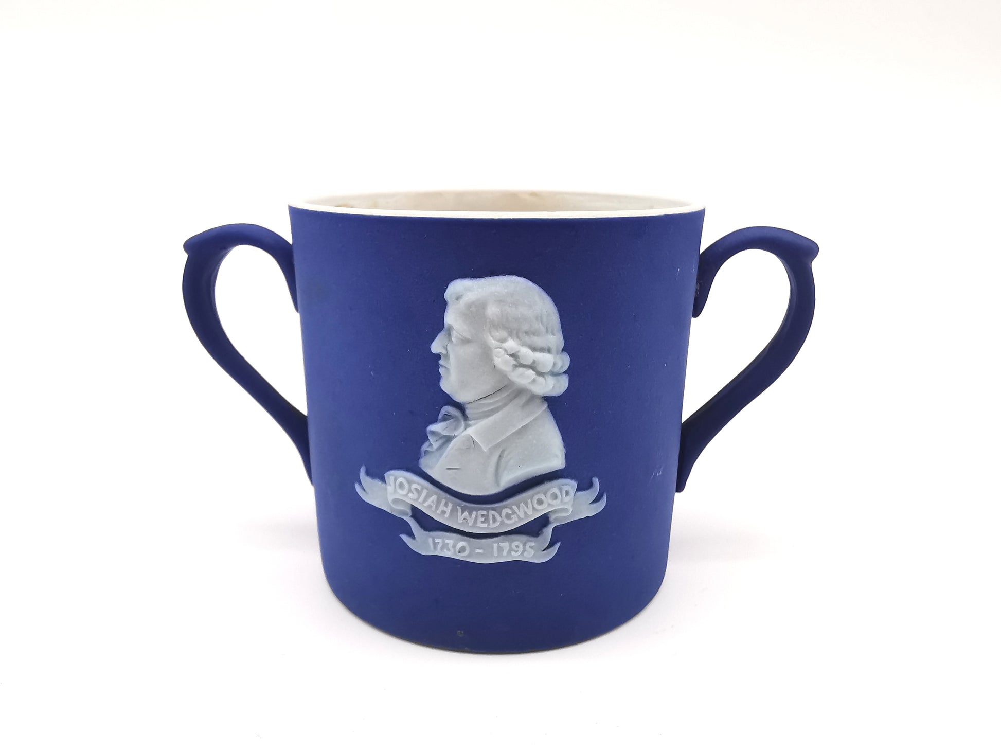 Antique Wedgwood Cobalt Blue Jasperware 1906 Museum Miniature Loving Cup