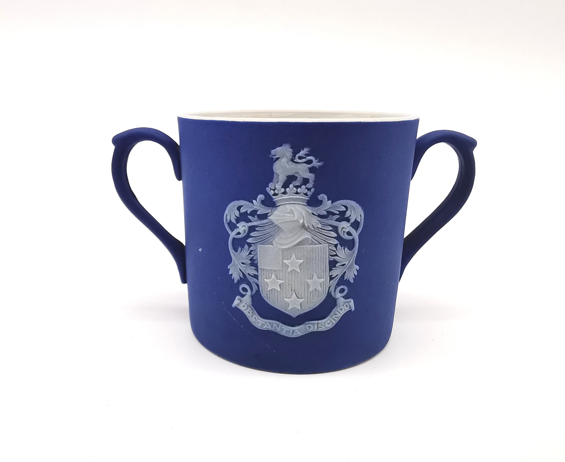 Antique Wedgwood Cobalt Blue Jasperware 1906 Museum Miniature Loving Cup