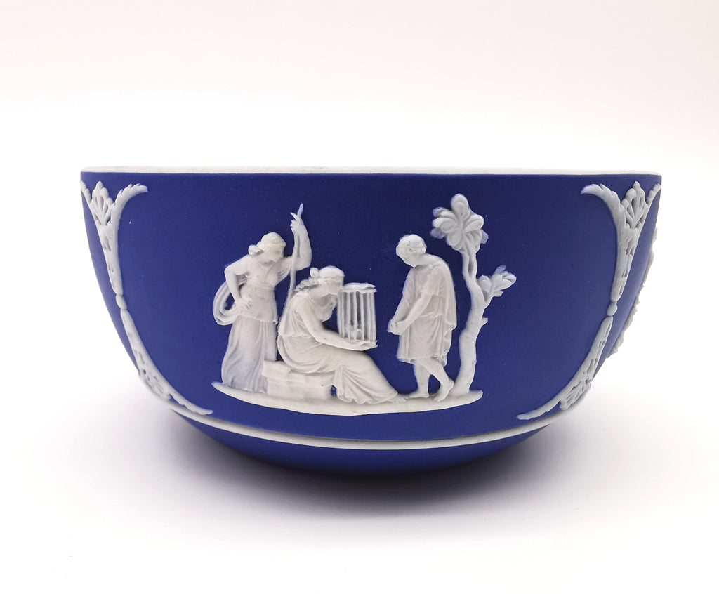 Antique Wedgwood Cobalt Blue Jasperware Small Bowl - 13cm Diameter (1888)