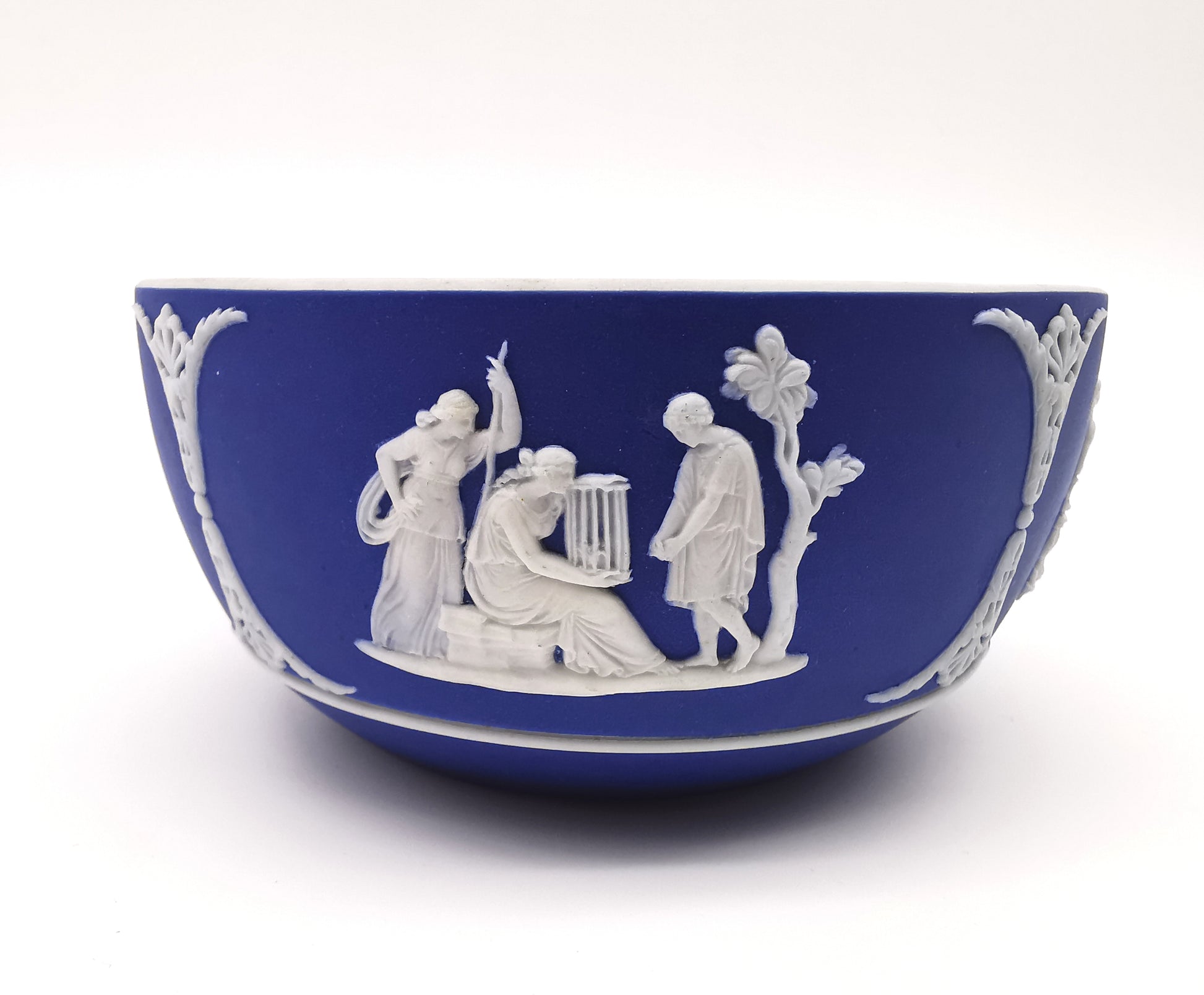 Antique Wedgwood Cobalt Blue Jasperware Small Bowl - 13cm Diameter (1888)