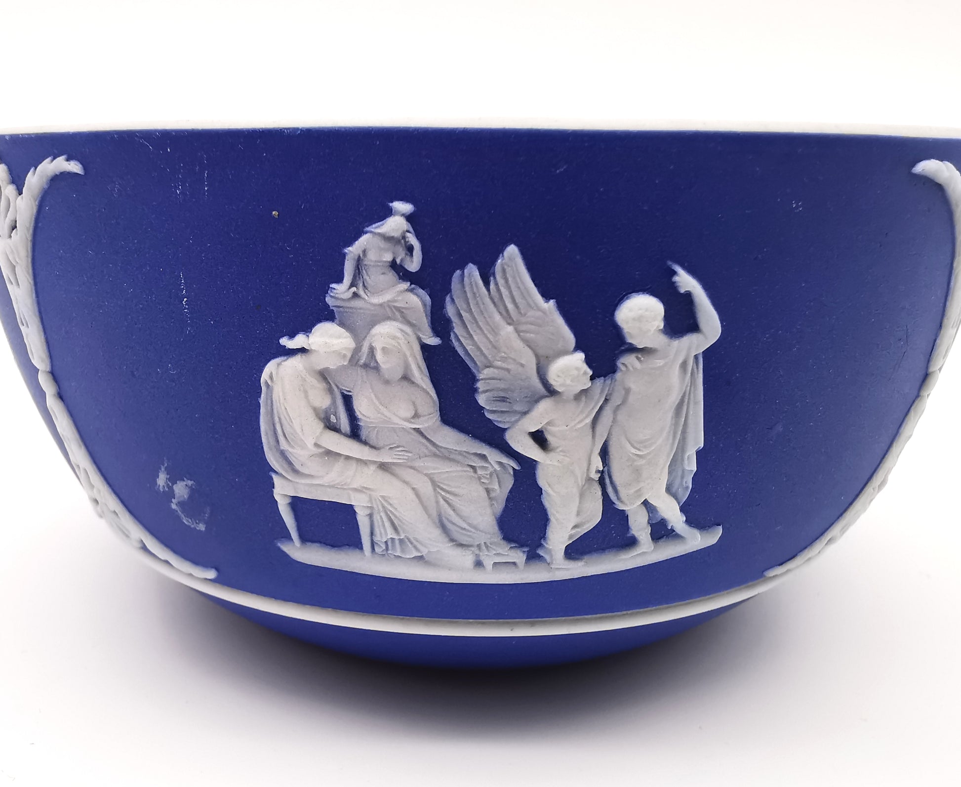 Antique Wedgwood Cobalt Blue Jasperware Small Bowl - 13cm Diameter (1888)