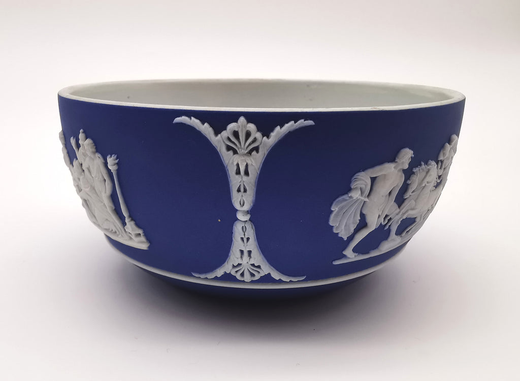 Antique Wedgwood Cobalt Blue Jasperware Small Bowl - 13cm Diameter (1888)