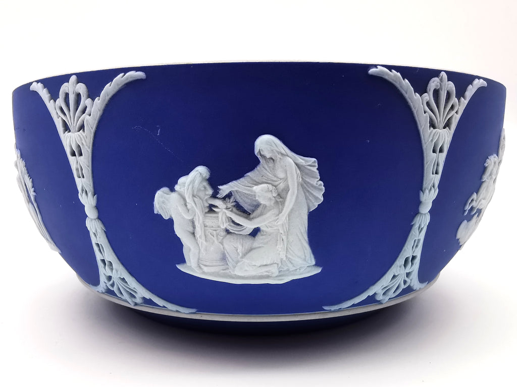 Vintage/Antique Wedgwood Cobalt Blue Jasperware Large Bowl - 19.5cm Diameter