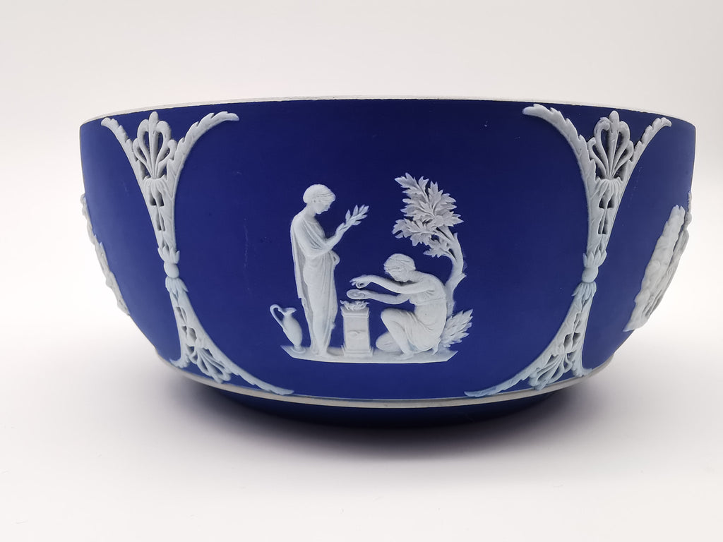 Vintage/Antique Wedgwood Cobalt Blue Jasperware Large Bowl - 19.5cm Diameter