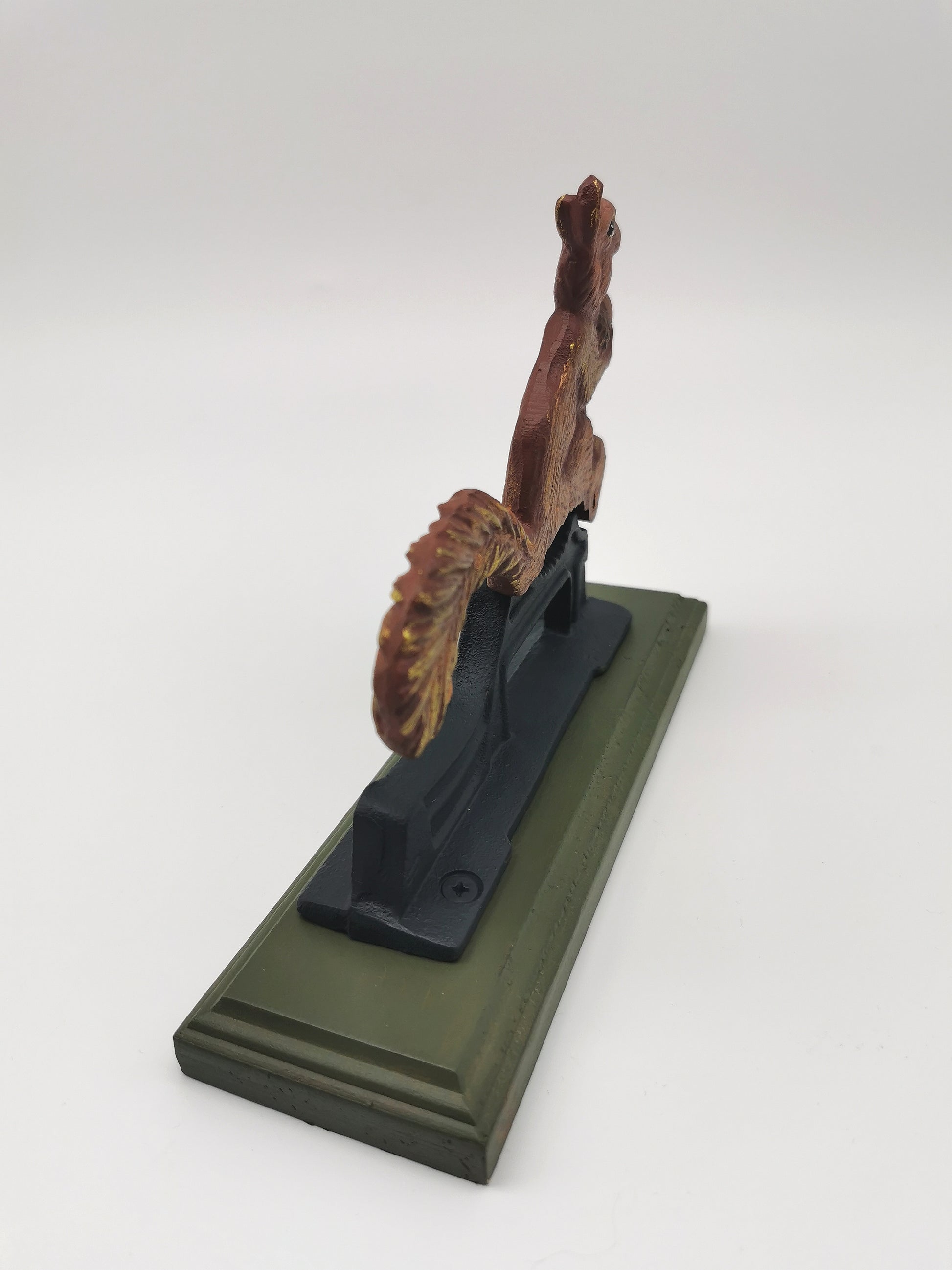 Restored Vintage Cast Iron Squirrel Nutcracker – Hand-Painted, Matt Varnished on Wood Base