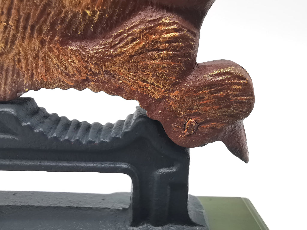 Restored Vintage Cast Iron Squirrel Nutcracker – Hand-Painted, Matt Varnished on Wood Base