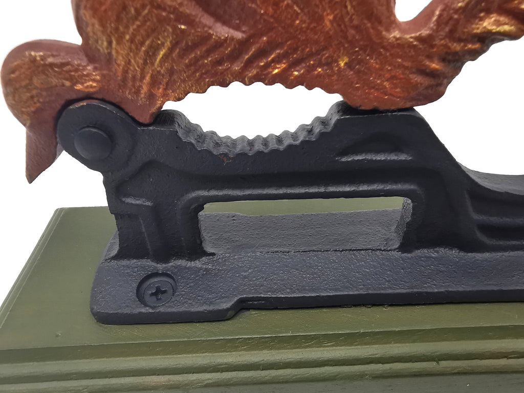 Restored Vintage Cast Iron Squirrel Nutcracker – Hand-Painted, Matt Varnished on Wood Base