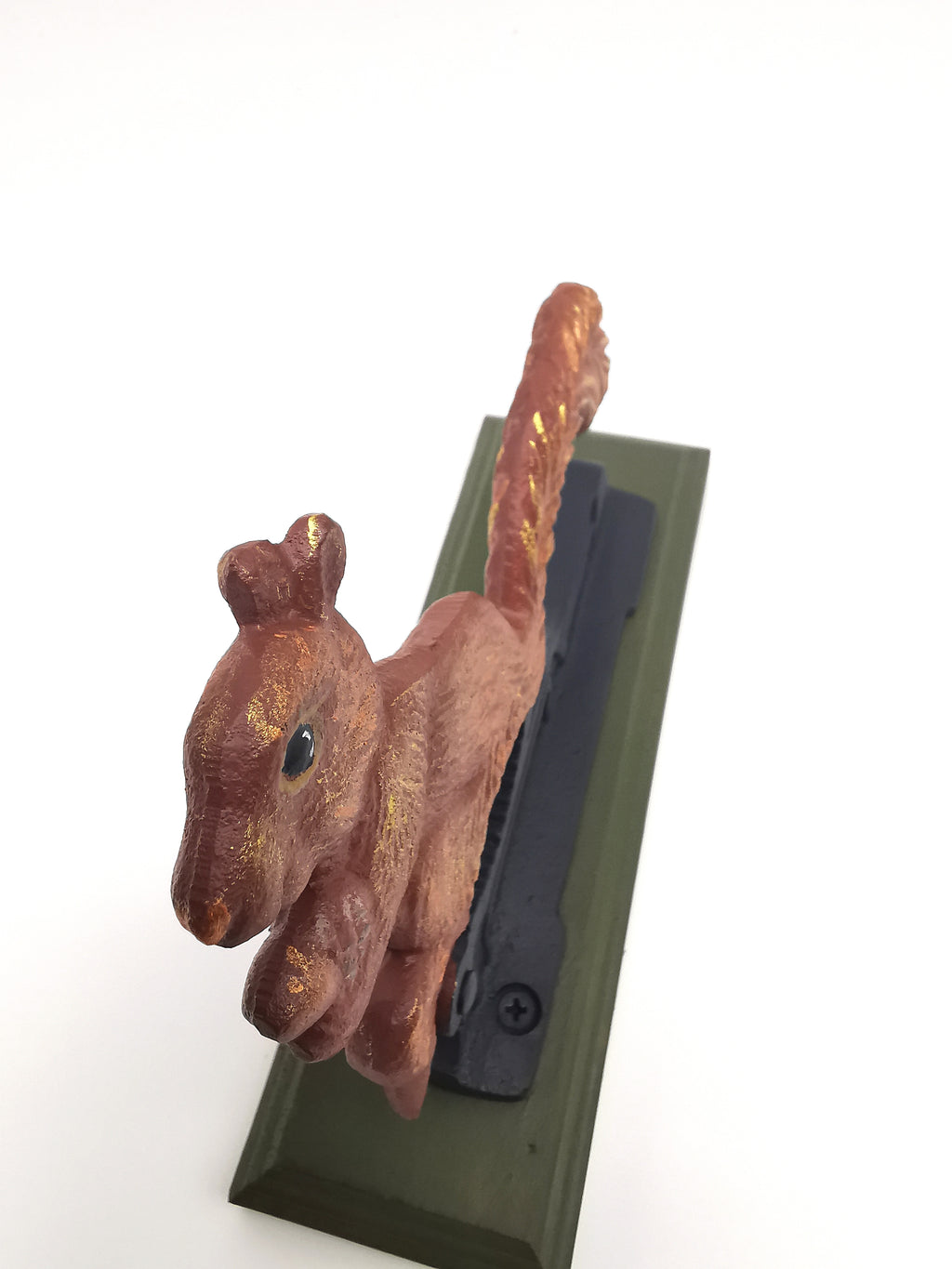 Restored Vintage Cast Iron Squirrel Nutcracker – Hand-Painted, Matt Varnished on Wood Base